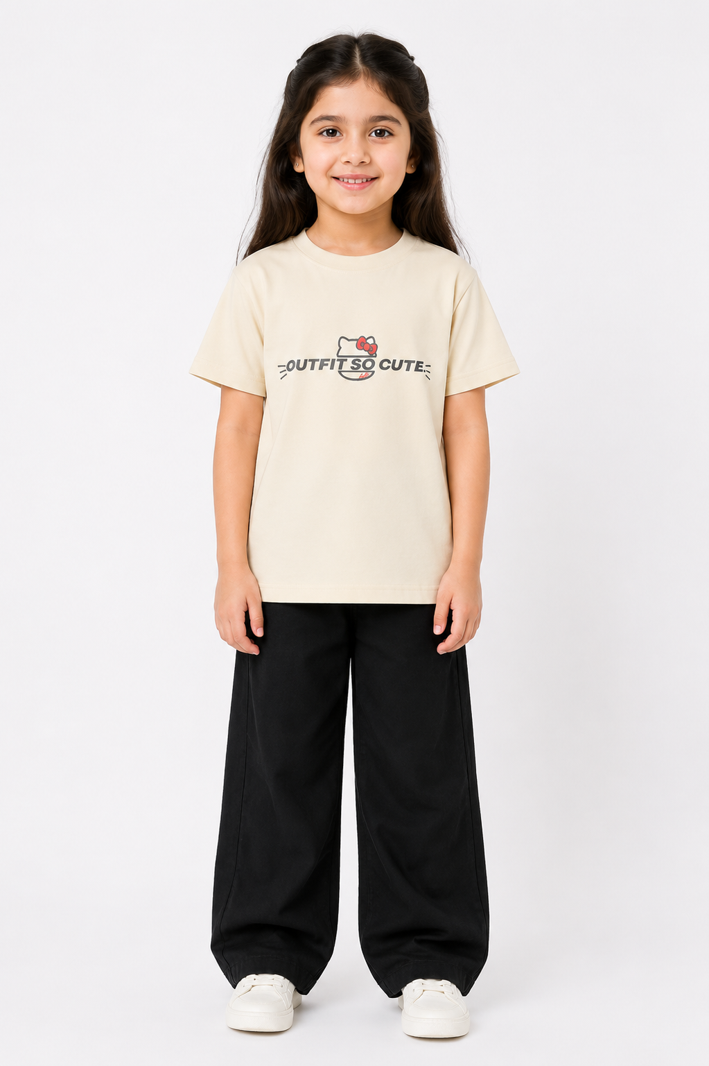 Girls Beige "Outfit So Cute" – Premium Cotton Casual Set
