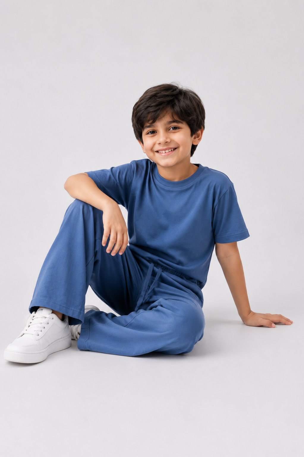 Boys Blue Cotton Co-Ord Set | Casual T-Shirt &amp; Wide-Leg Pants for Kids