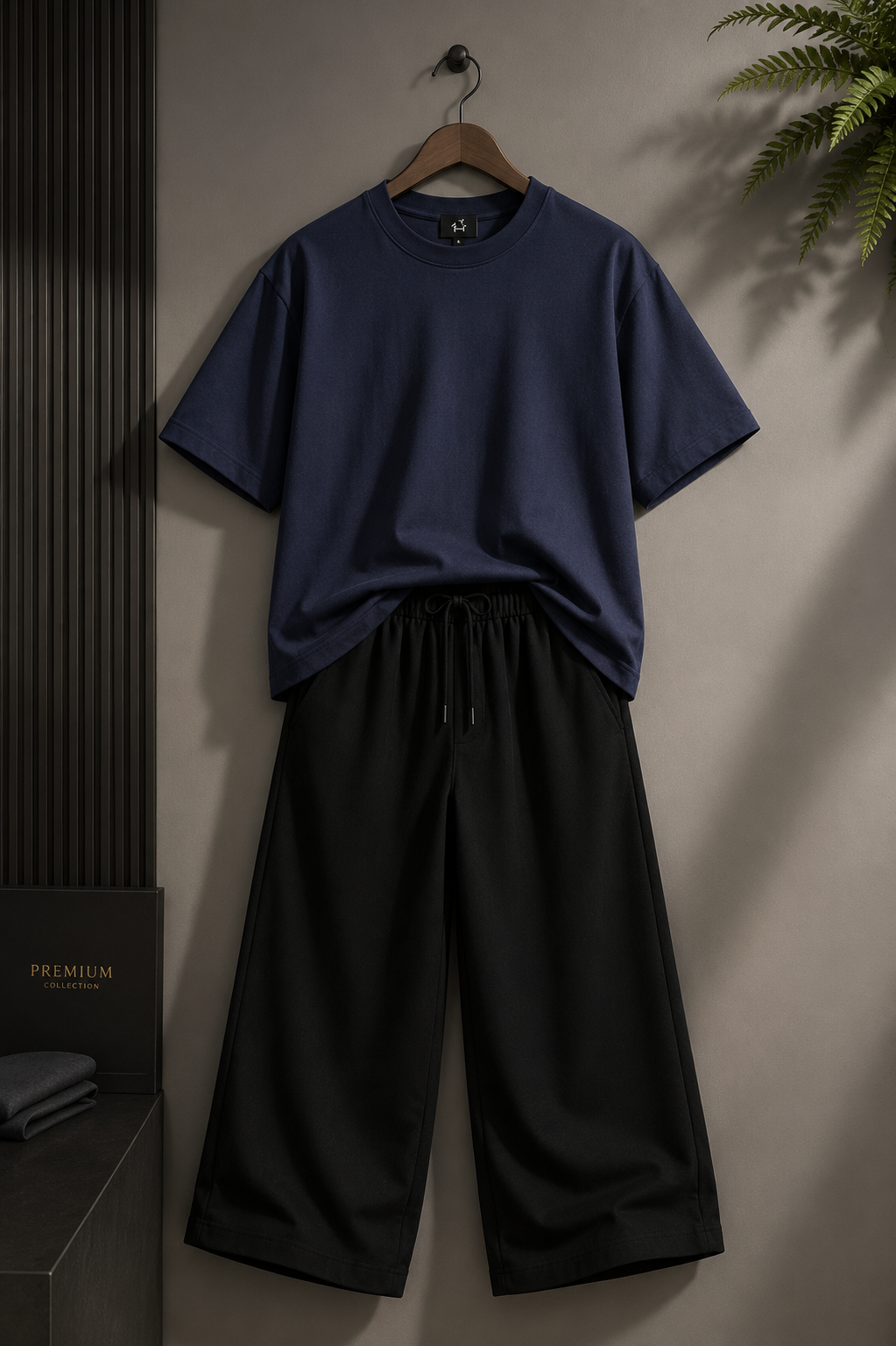 Kids Navy Blue Oversized T-Shirt with Black Baggy Trousers