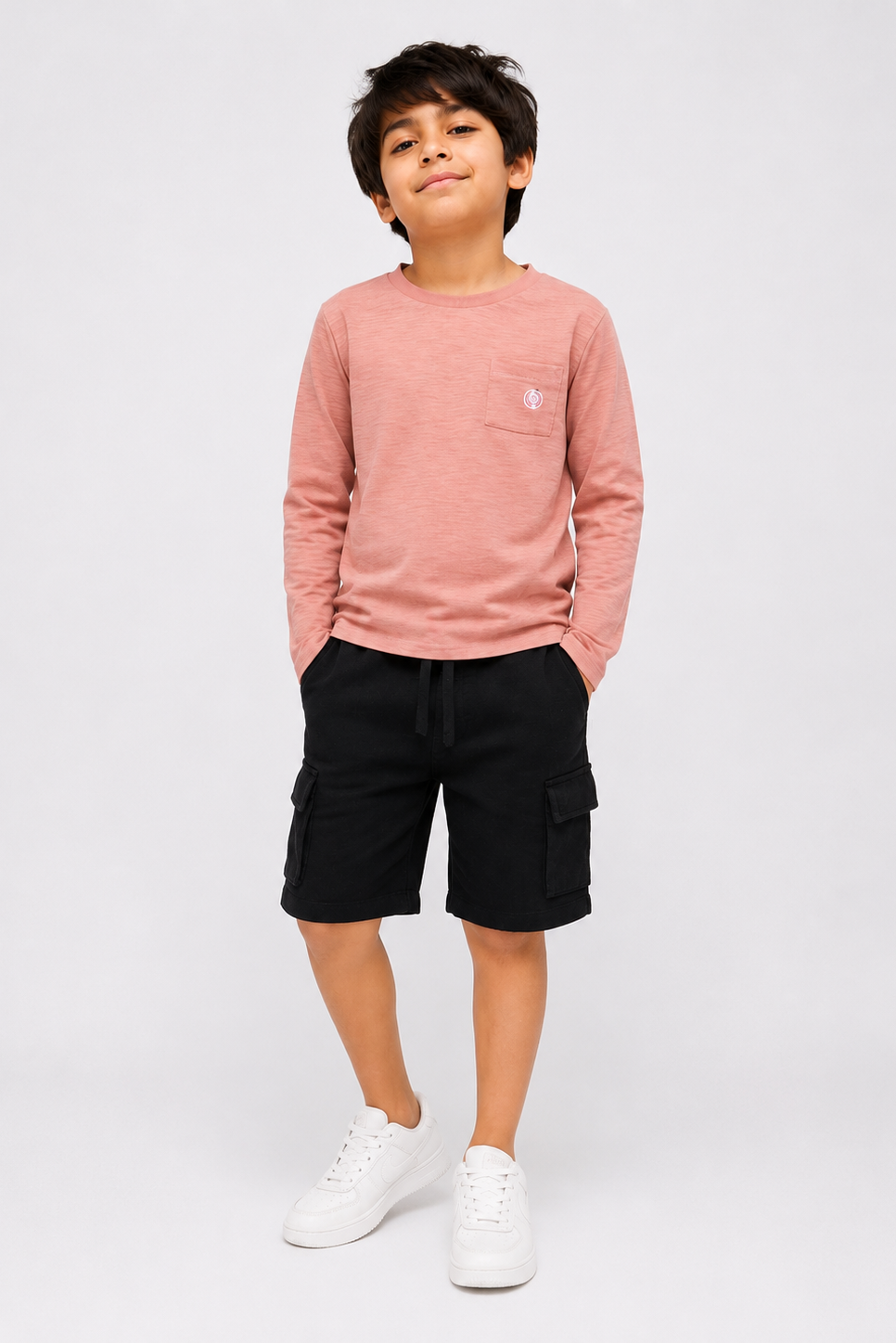 Boys Premium Cotton Long Sleeve Pocket T-Shirt – Dusty Pink