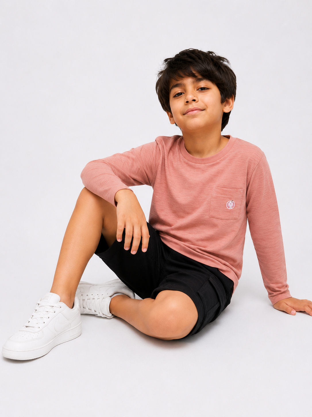 Boys Premium Cotton Long Sleeve Pocket T-Shirt – Dusty Pink
