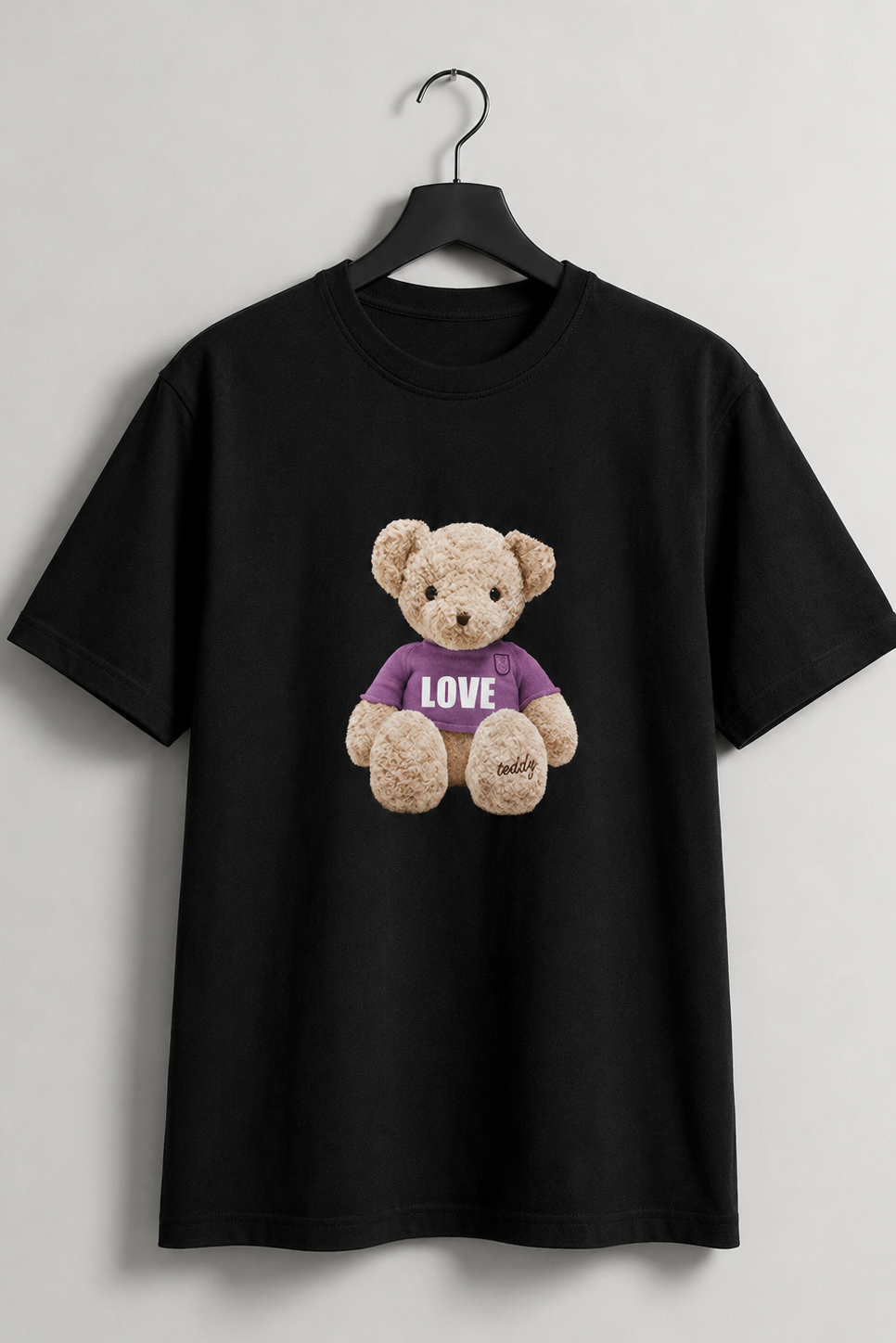 Cute Teddy Bear Print Black T-Shirt for Kids