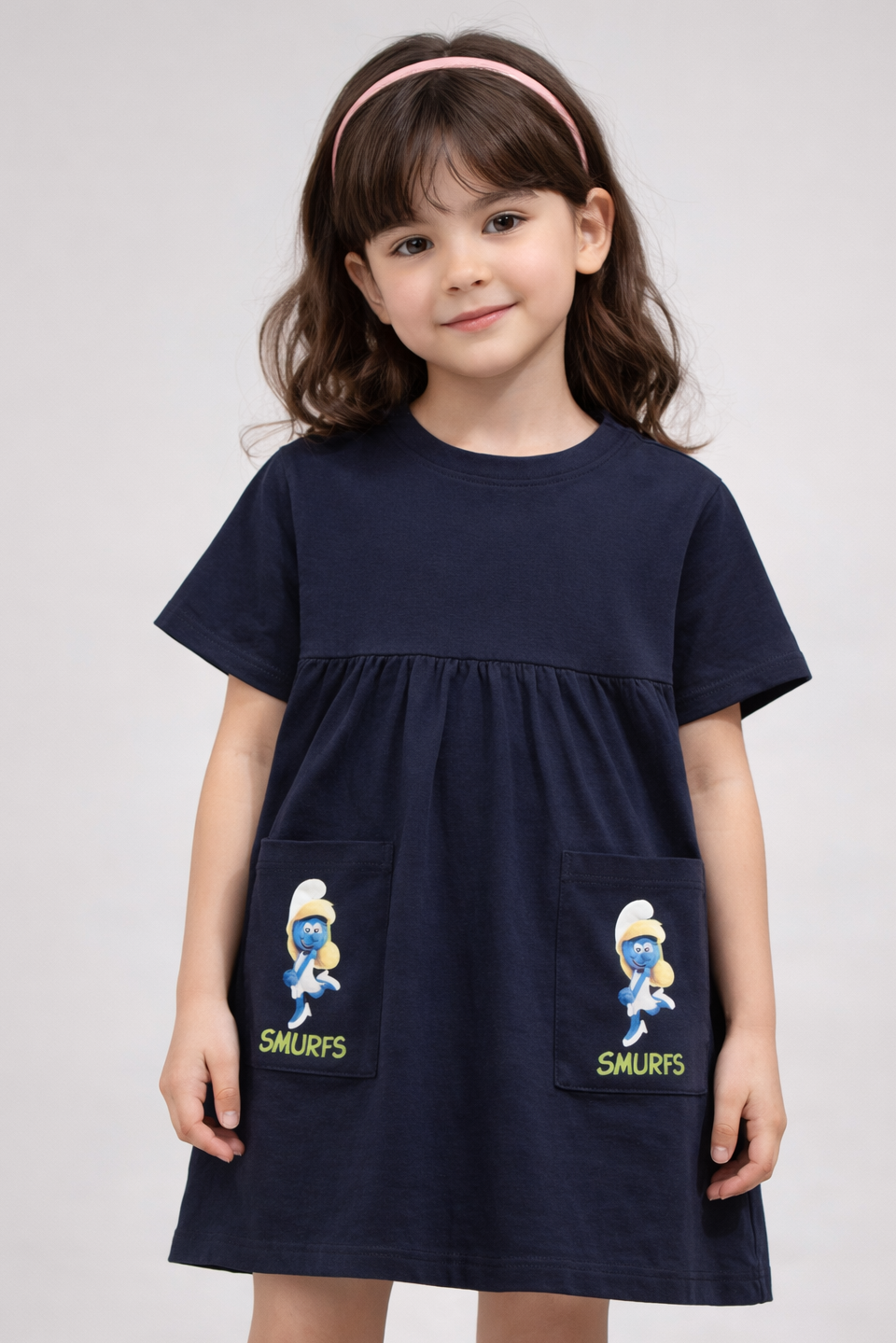 Girls Navy Blue Smurfs Pocket Dress