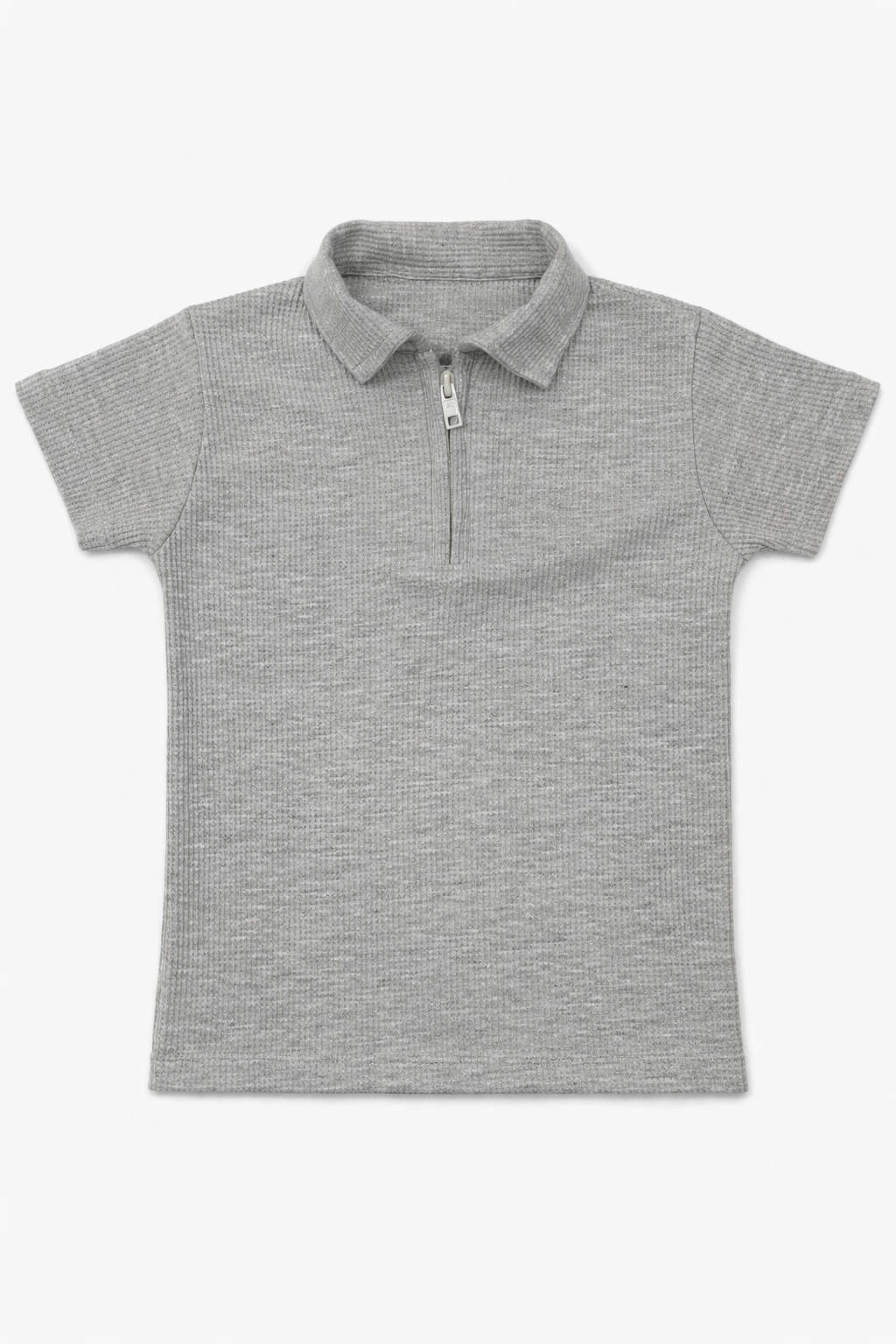 Boys Grey Half-Zip Textured Polo Shirt