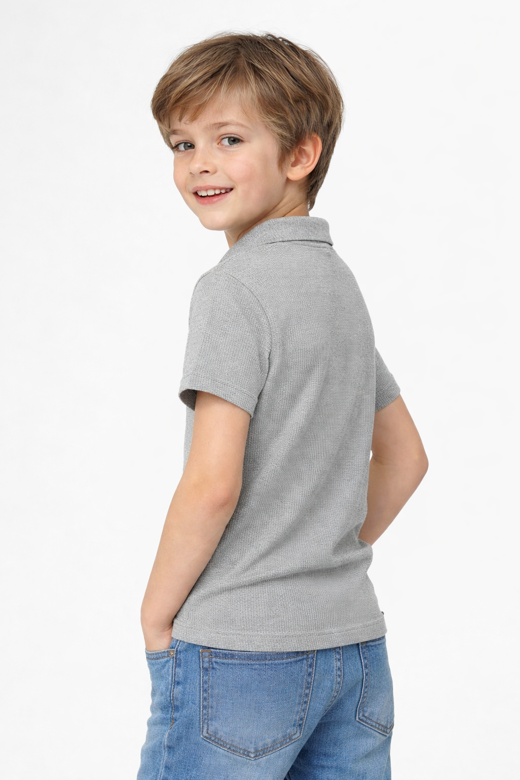 Boys Grey Half-Zip Textured Polo Shirt
