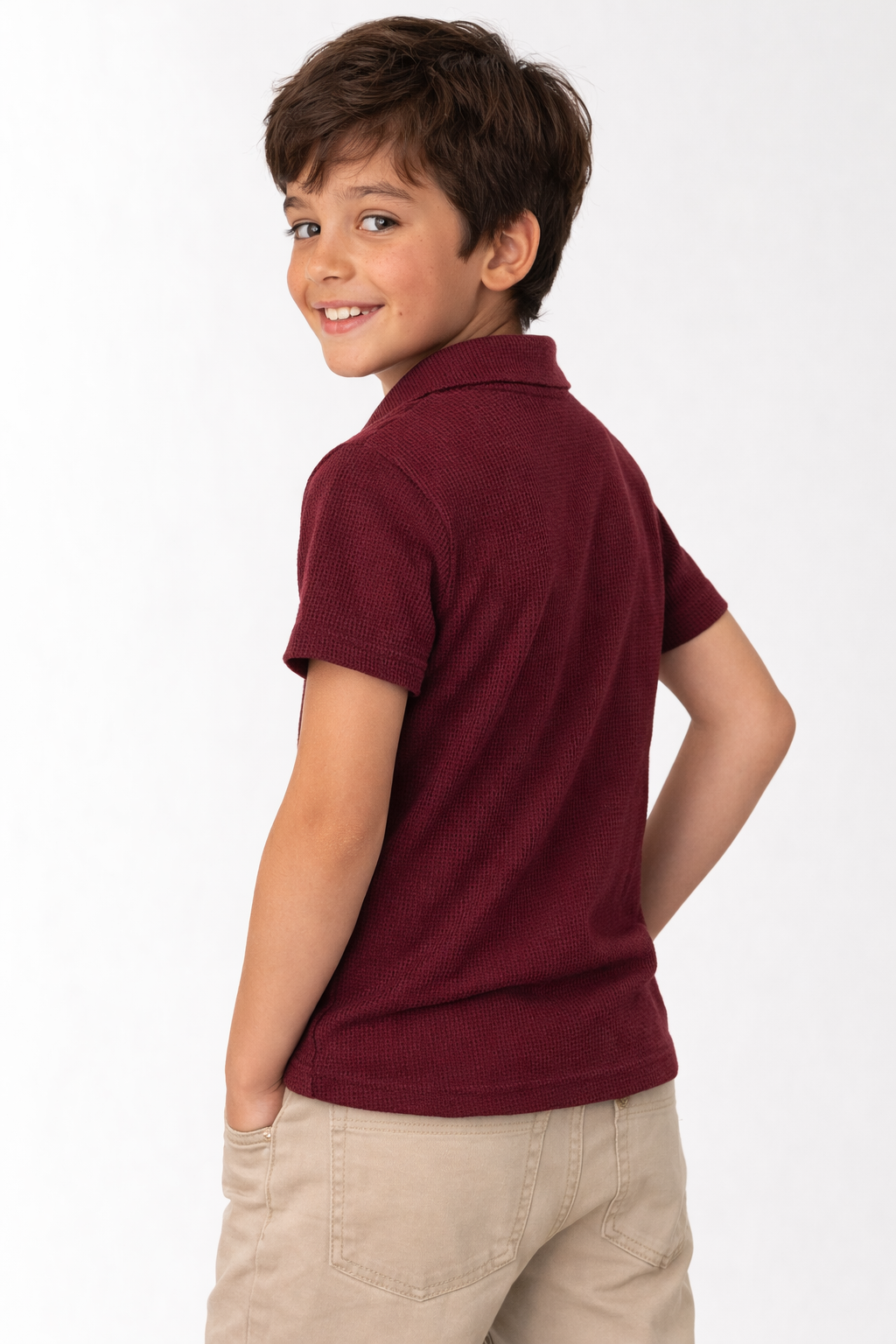 Boys Maroon Textured Polo Shirt