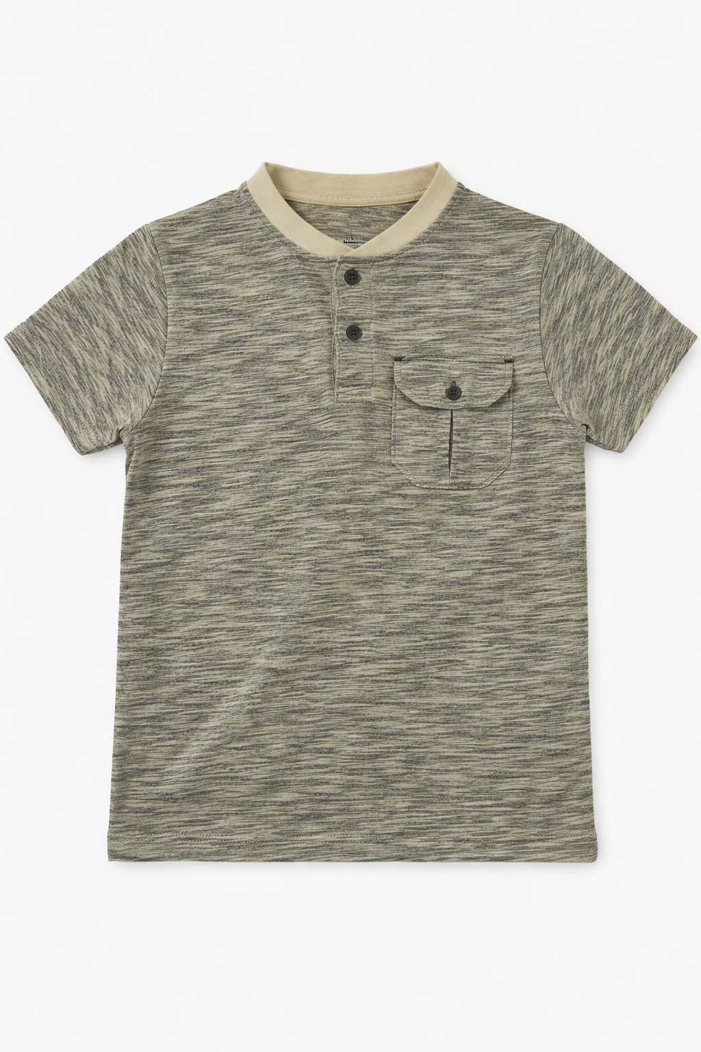 Boys Olive Melange Henley T-Shirt with Pocket
