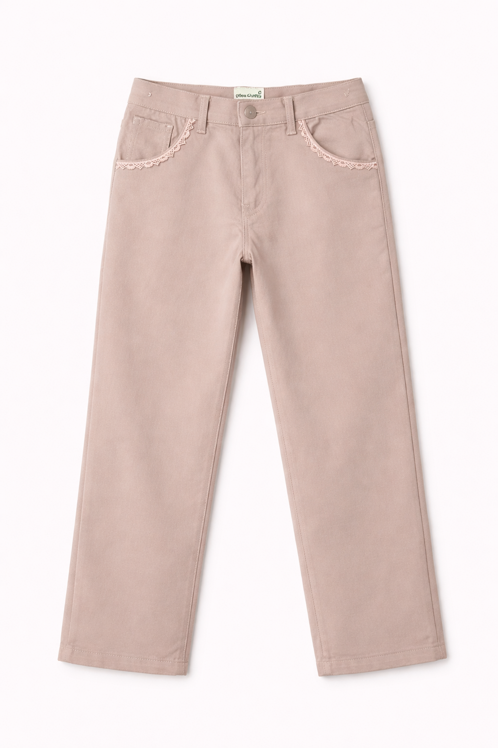 Girls Dusty Pink Cotton Pants with Lace Pocket