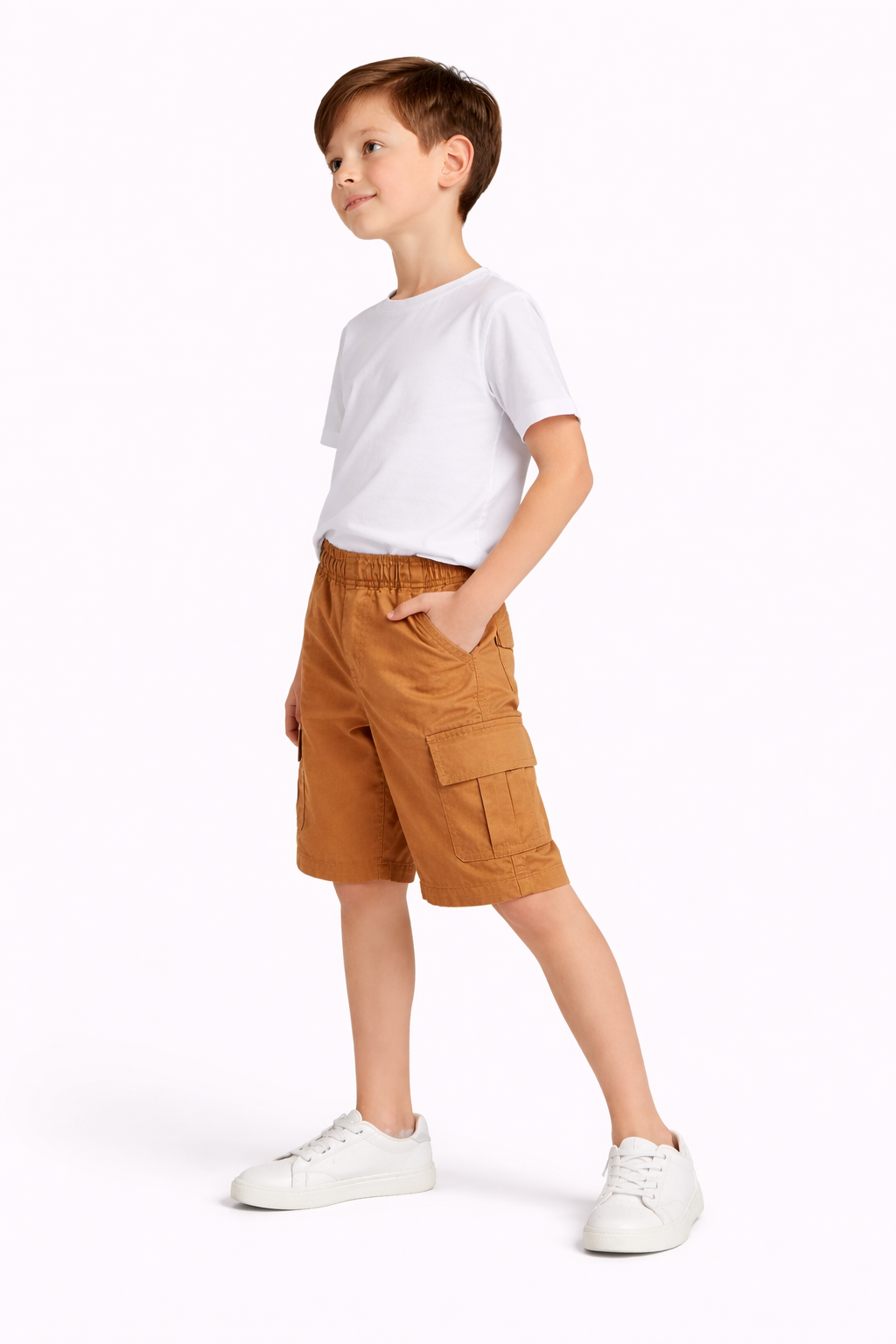 Kids Rust Brown Cargo Shorts with Elastic Waist