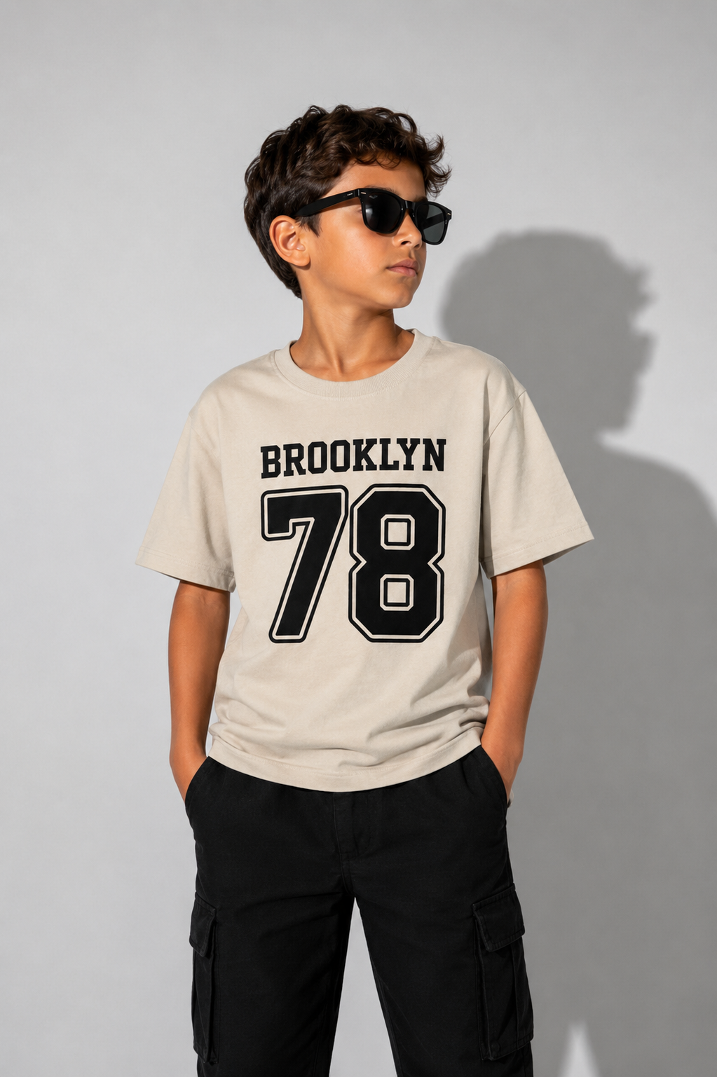 Brooklyn 78 Printed Kids T-Shirt – Beige