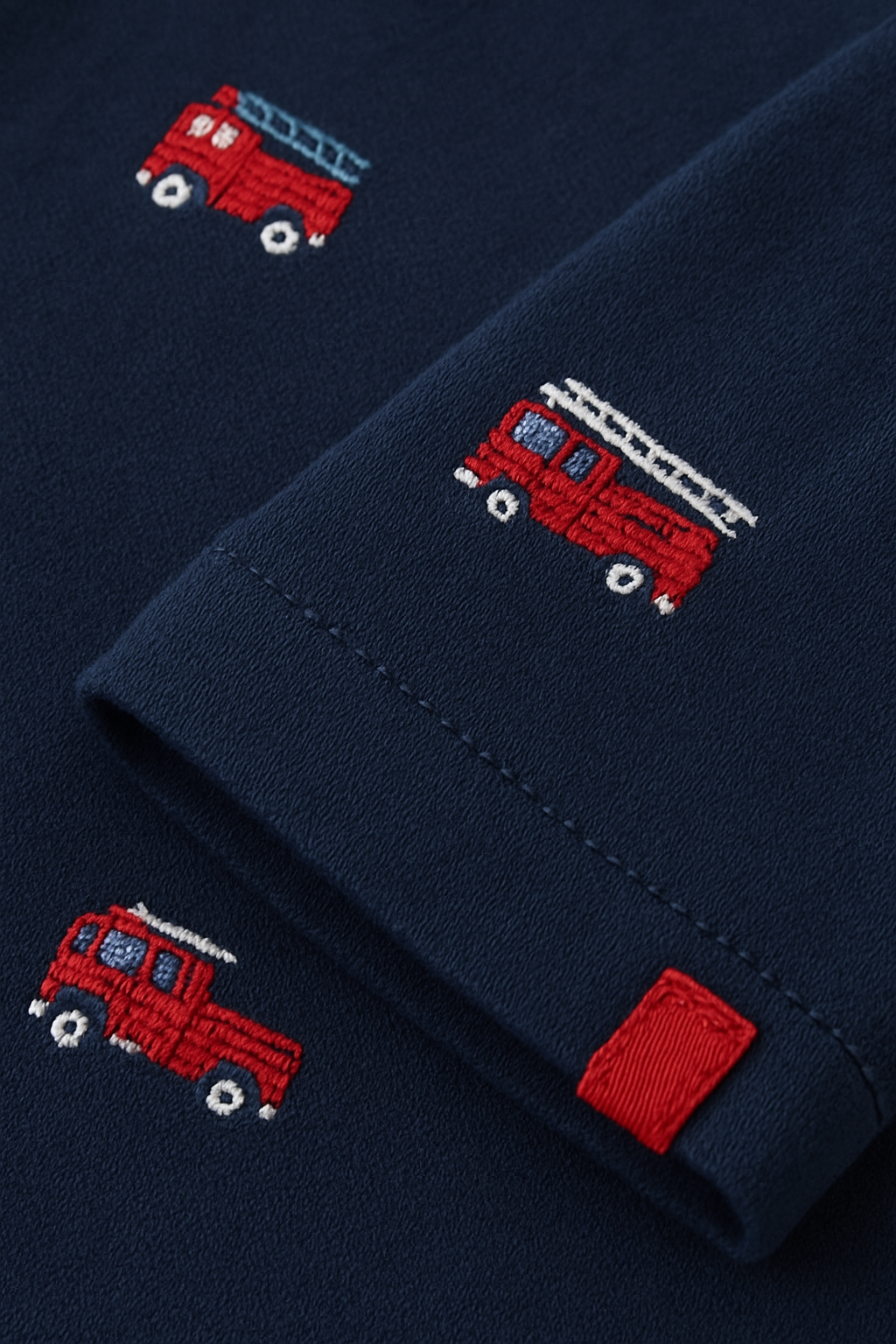 Kids Navy Blue Polo Shirt with Fire Truck Embroidery – Long Sleeve