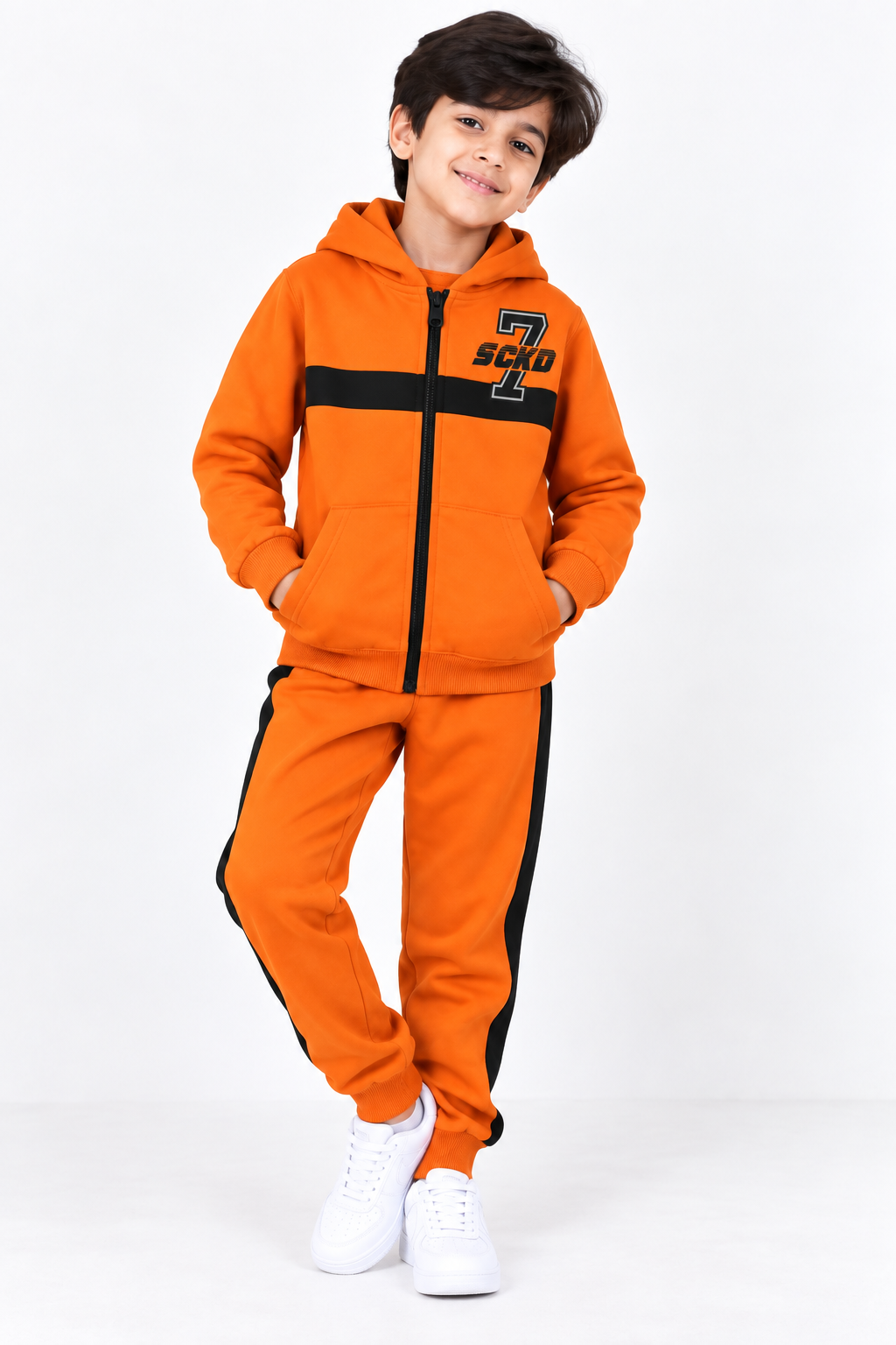 Black &amp; Orange Stripe Kids Tracksuit