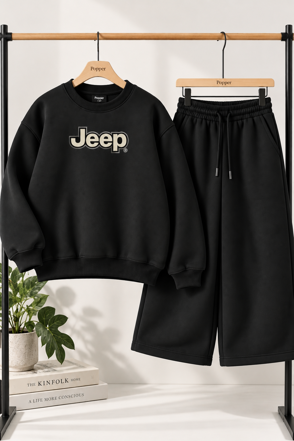 Kids Black Jeep Fleece Sweatshirt with Baggy Trouser
