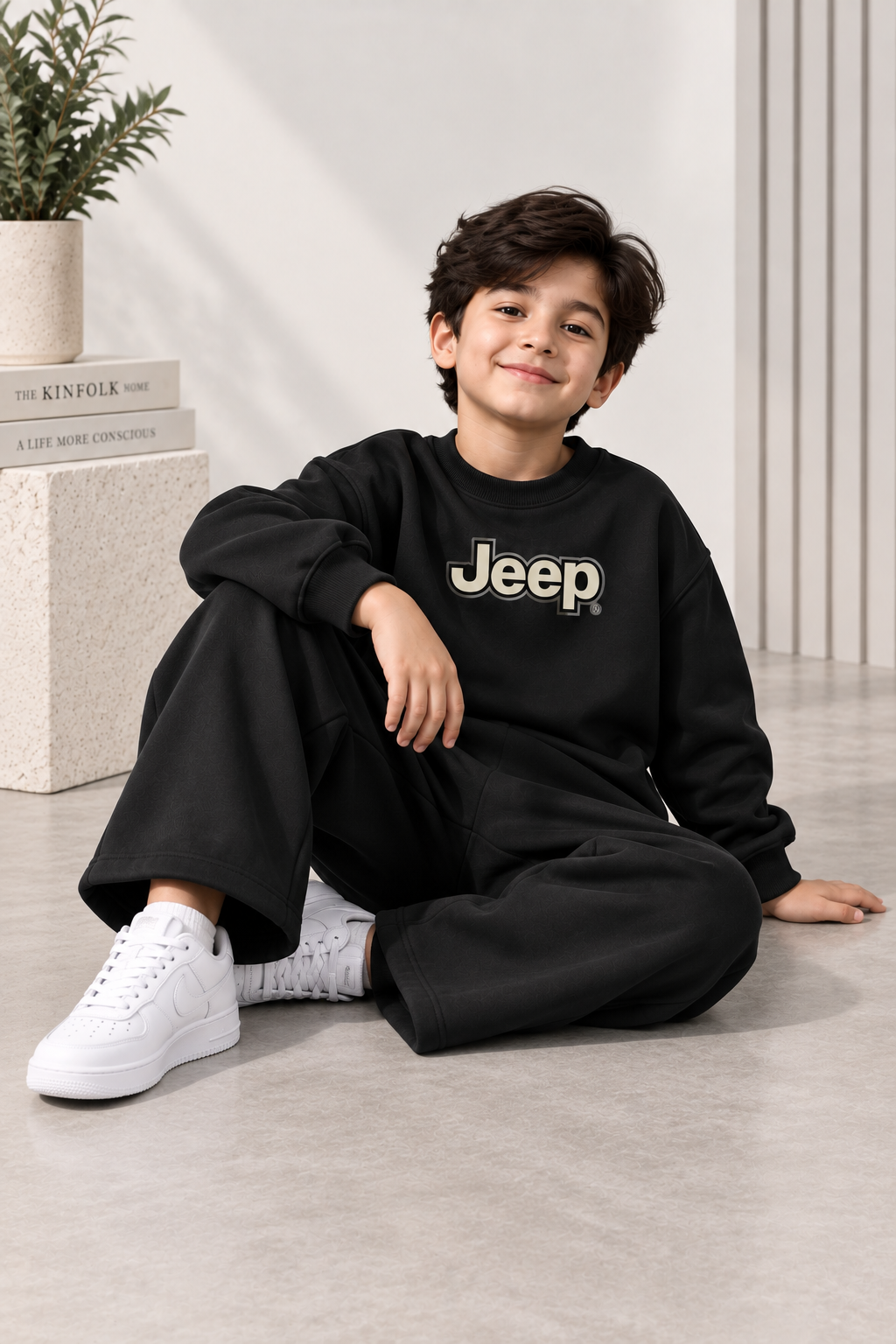 Kids Black Jeep Fleece Sweatshirt with Baggy Trouser