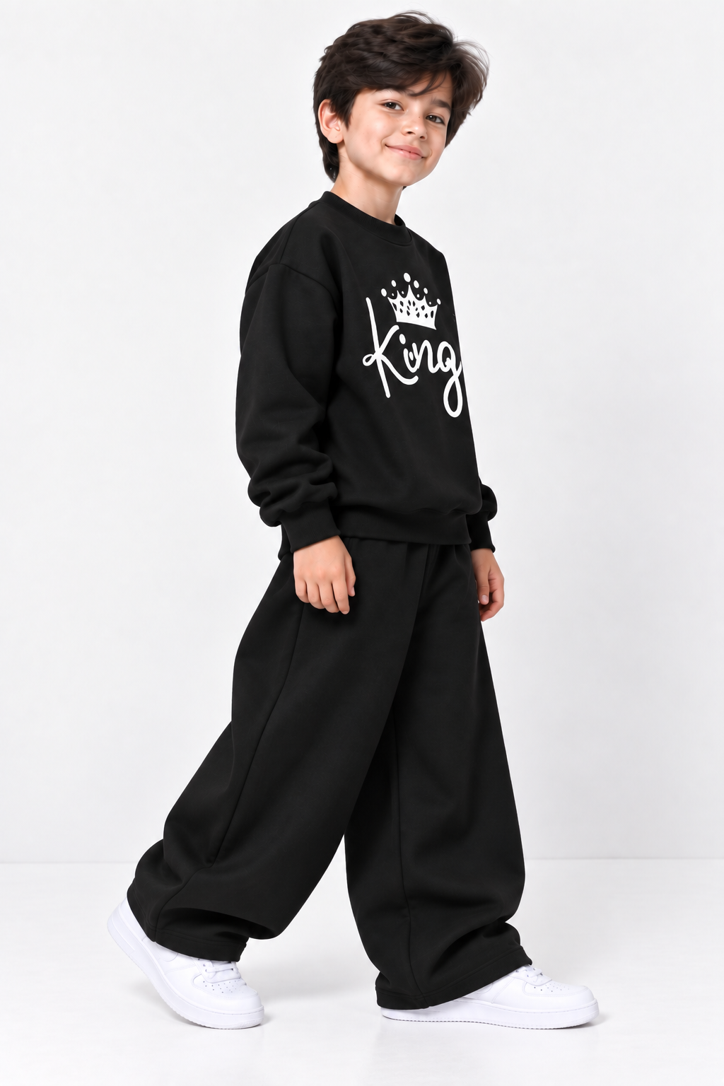Kids King Black Fleece Sweatshirt & Trouser Set