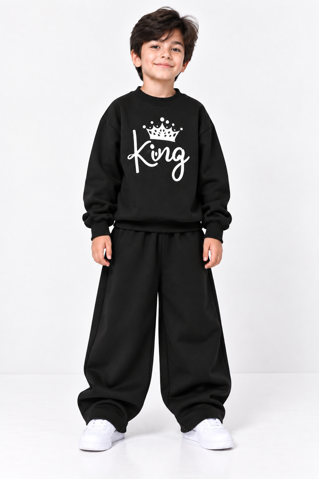 Kids King Black Fleece Sweatshirt & Trouser Set