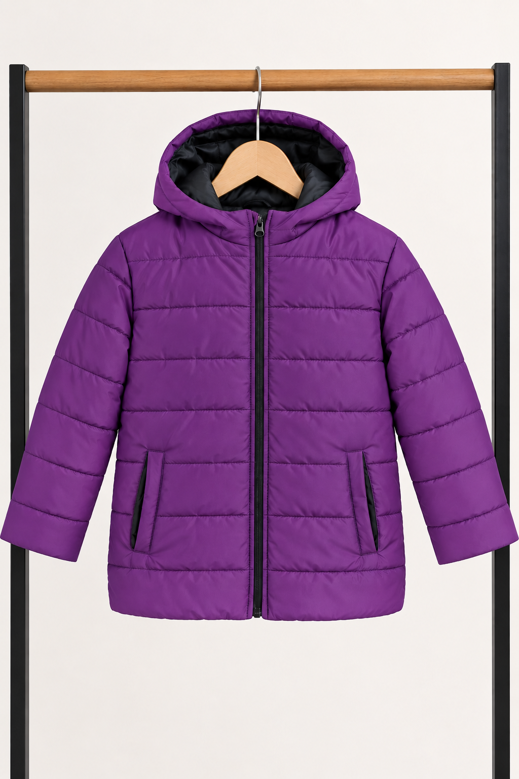 Title: Kids Purple Hooded Puffer Jacket