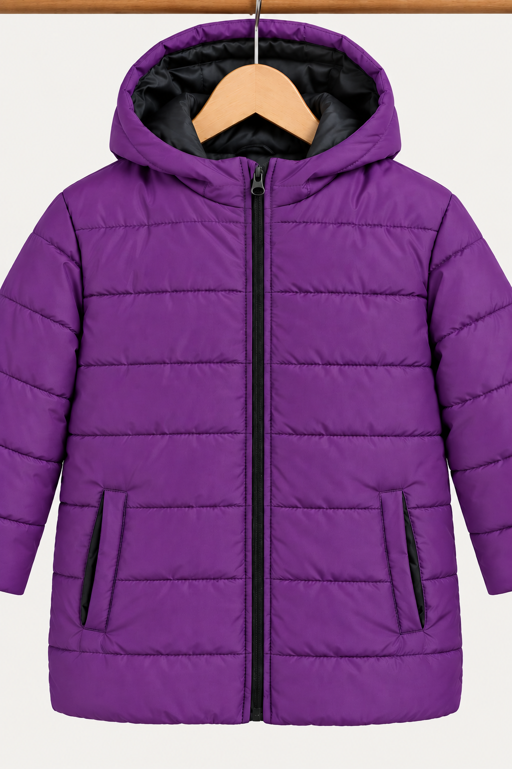 Title: Kids Purple Hooded Puffer Jacket
