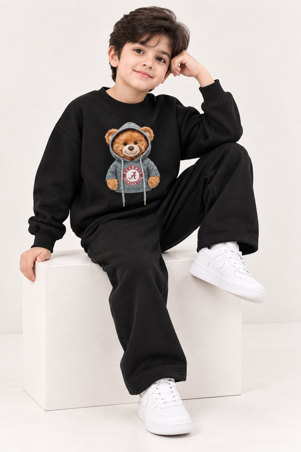 Kids King Bear Black Fleece Sweatshirt &amp; Trouser Set
