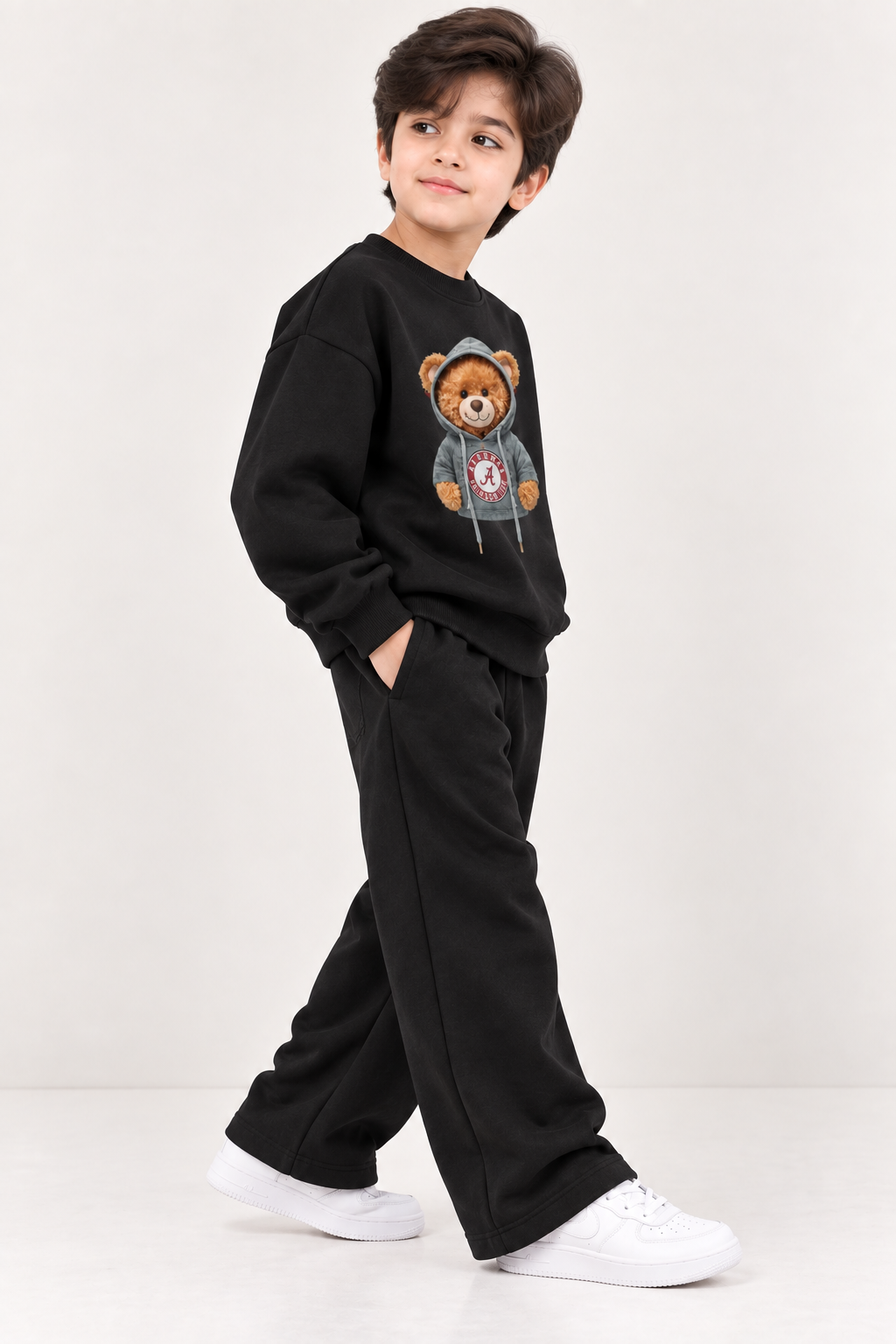 Kids King Bear Black Fleece Sweatshirt &amp; Trouser Set