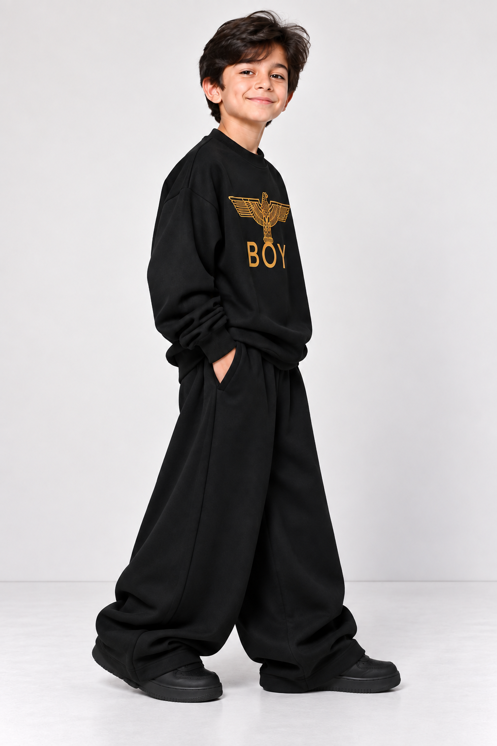 Black Oversized Eagle Boy Co-Ord Set