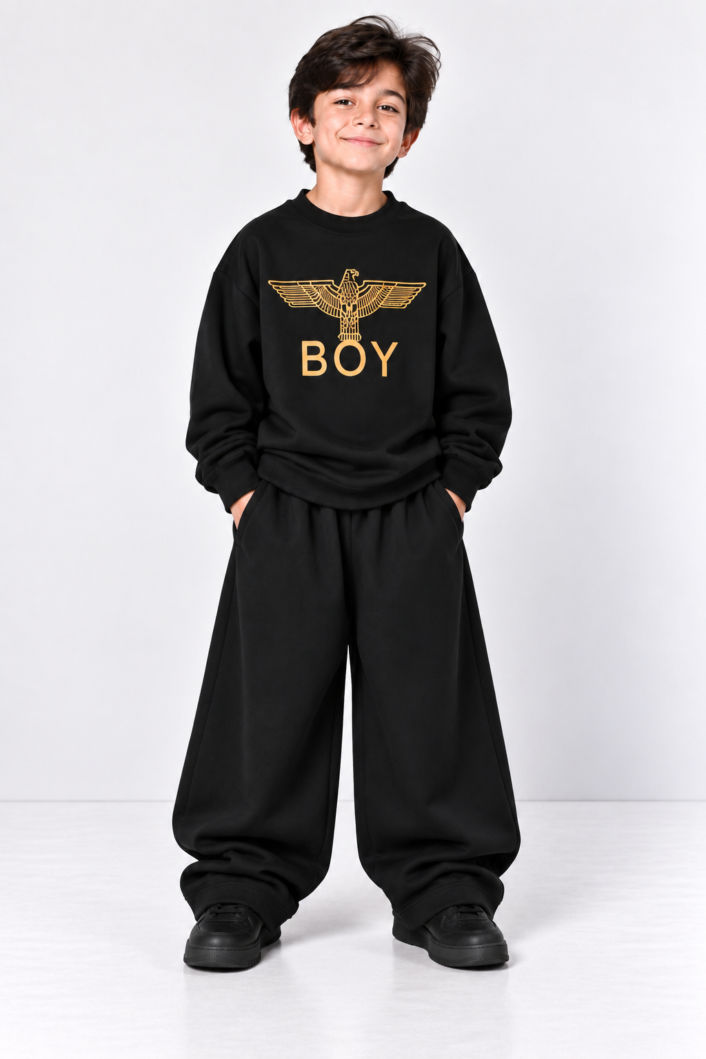 Black Oversized Eagle Boy Co-Ord Set