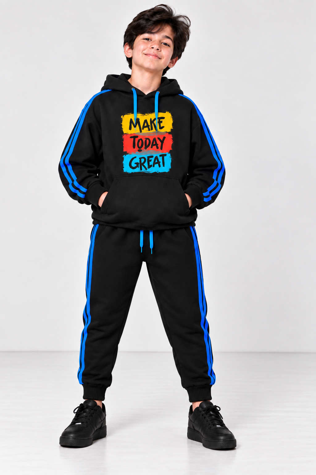 Black Make Today Great Fleece Tracksuit Set