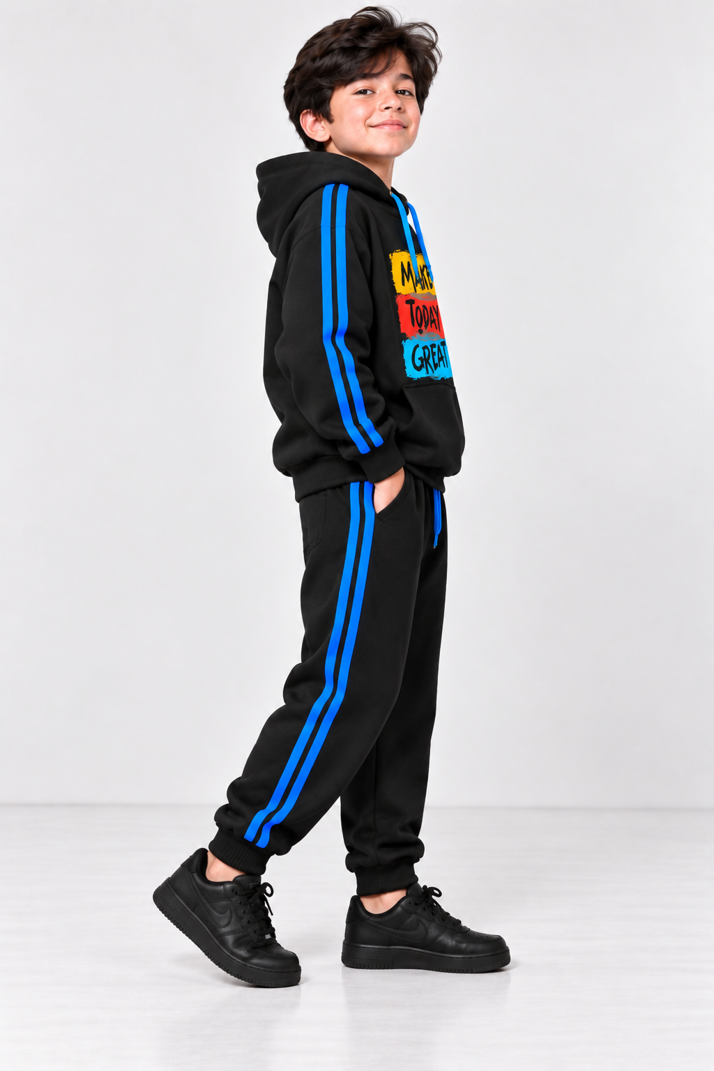 Black Make Today Great Fleece Tracksuit Set