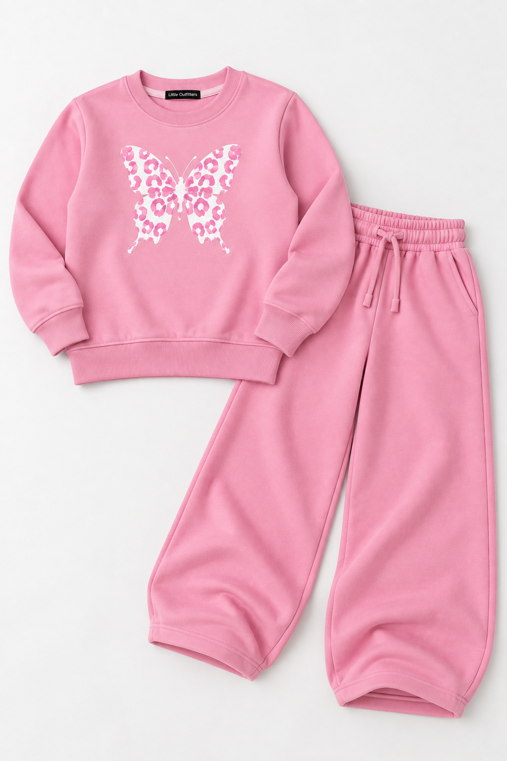 Pink Butterfly Printed Fleece Tracksuit Set – Sweatshirt
