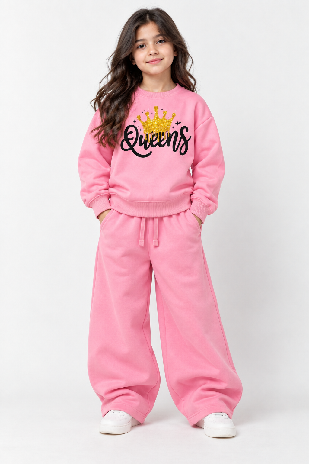 Pink Queens Fleece Tracksuit Set for Girls
