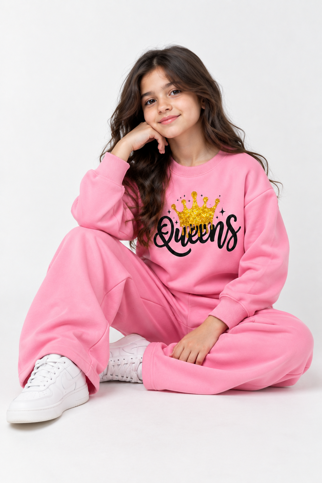Pink Queens Fleece Tracksuit Set for Girls