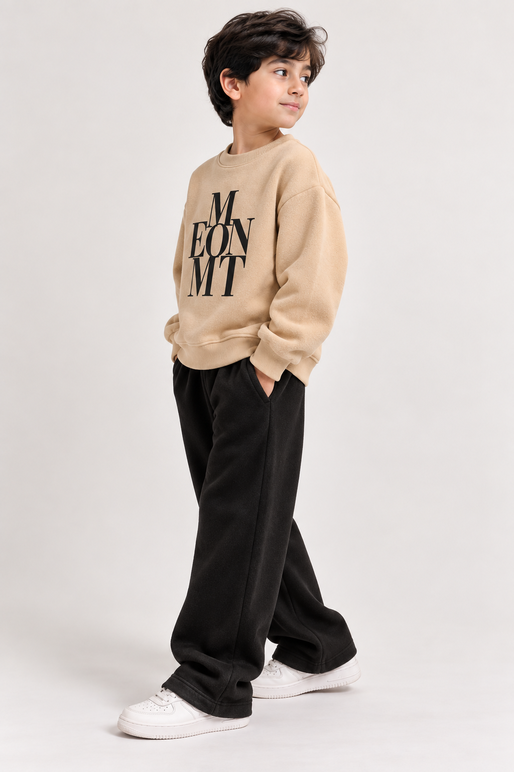 Beige & Black M EON MT Fleece Co-Ord Set for Boys