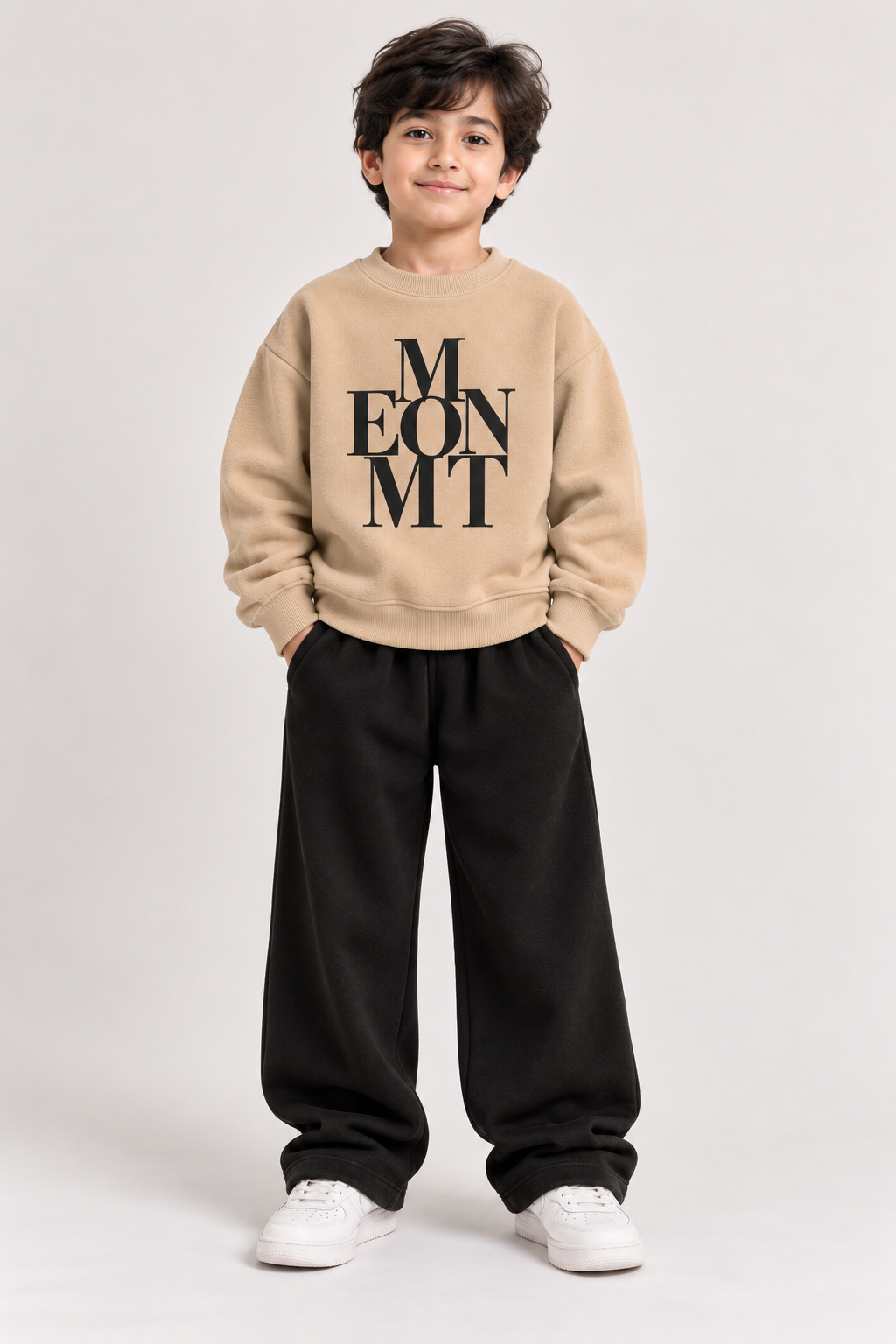 Beige & Black M EON MT Fleece Co-Ord Set for Boys