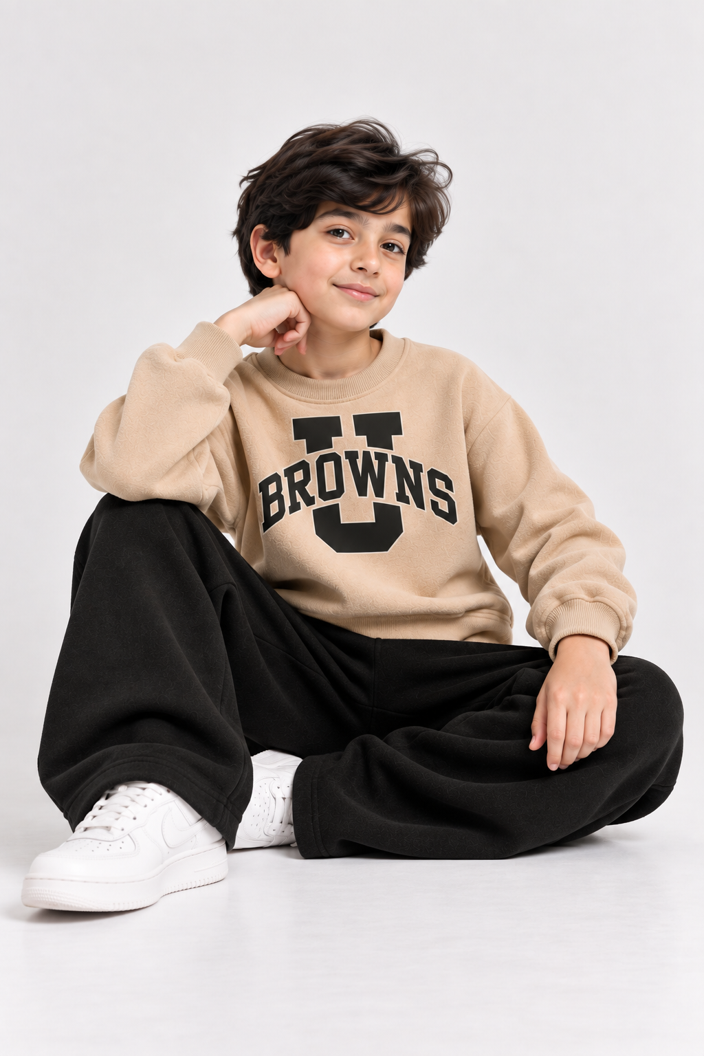 Beige BROWNS Fleece Co-Ord Set for Boys