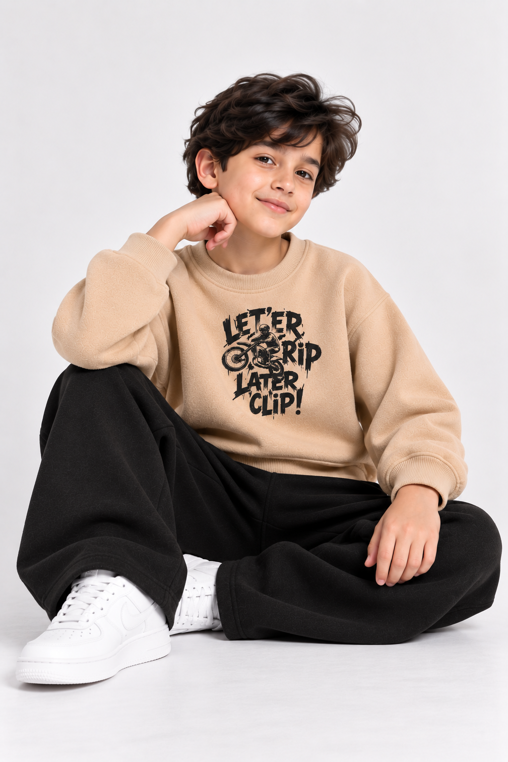Beige Let’er Rip Fleece Co-Ord Set for Boys