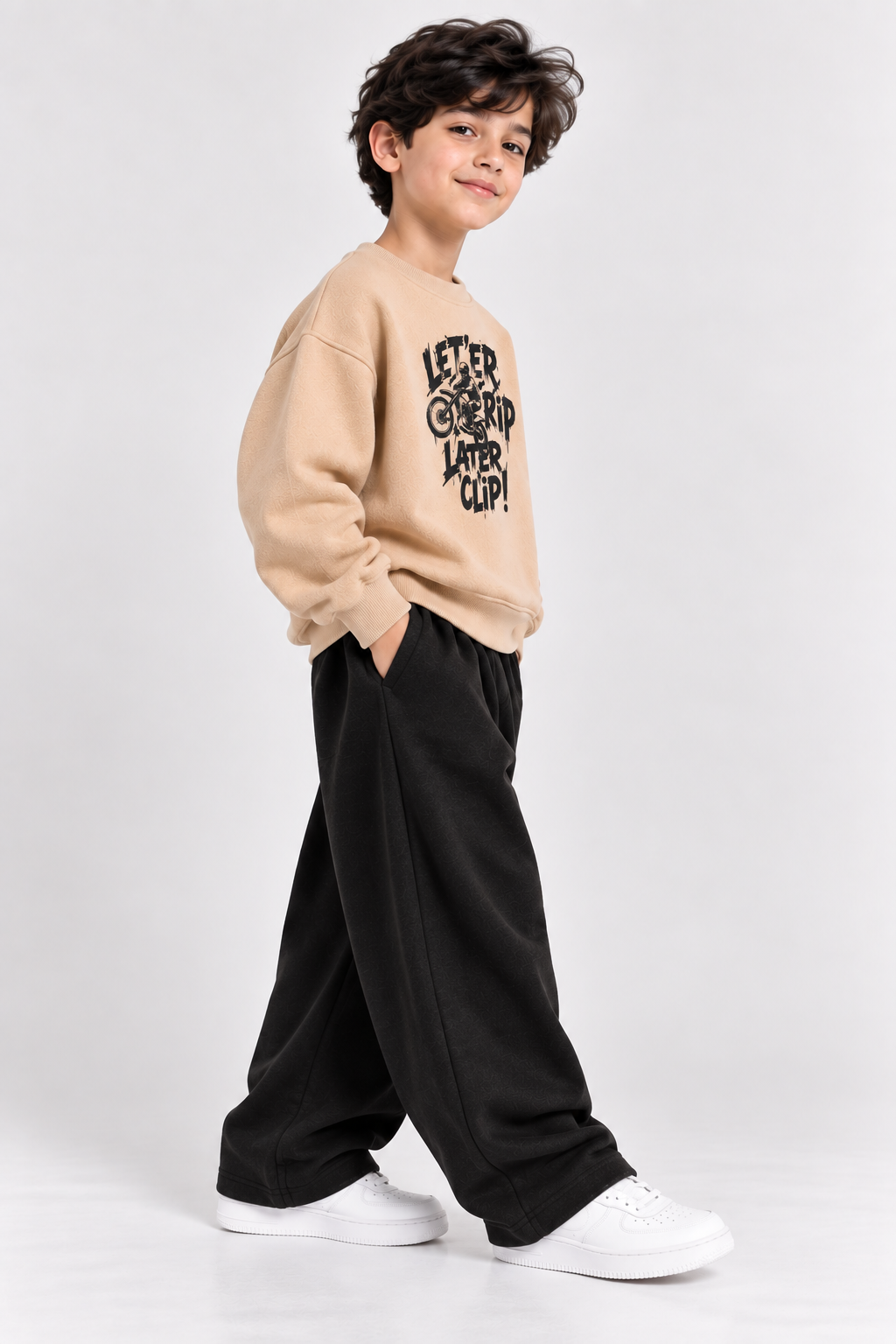 Beige Let’er Rip Fleece Co-Ord Set for Boys