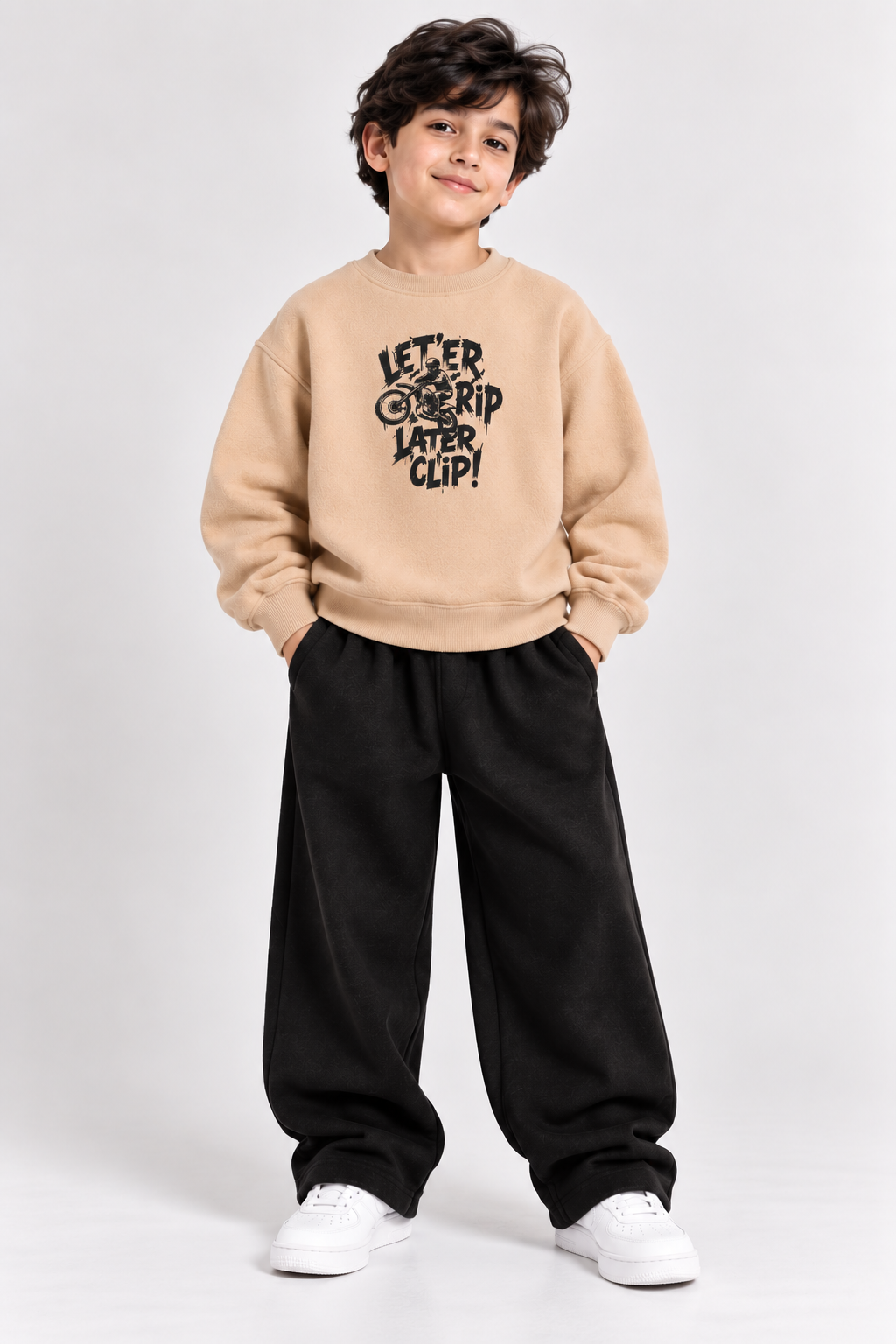 Beige Let’er Rip Fleece Co-Ord Set for Boys