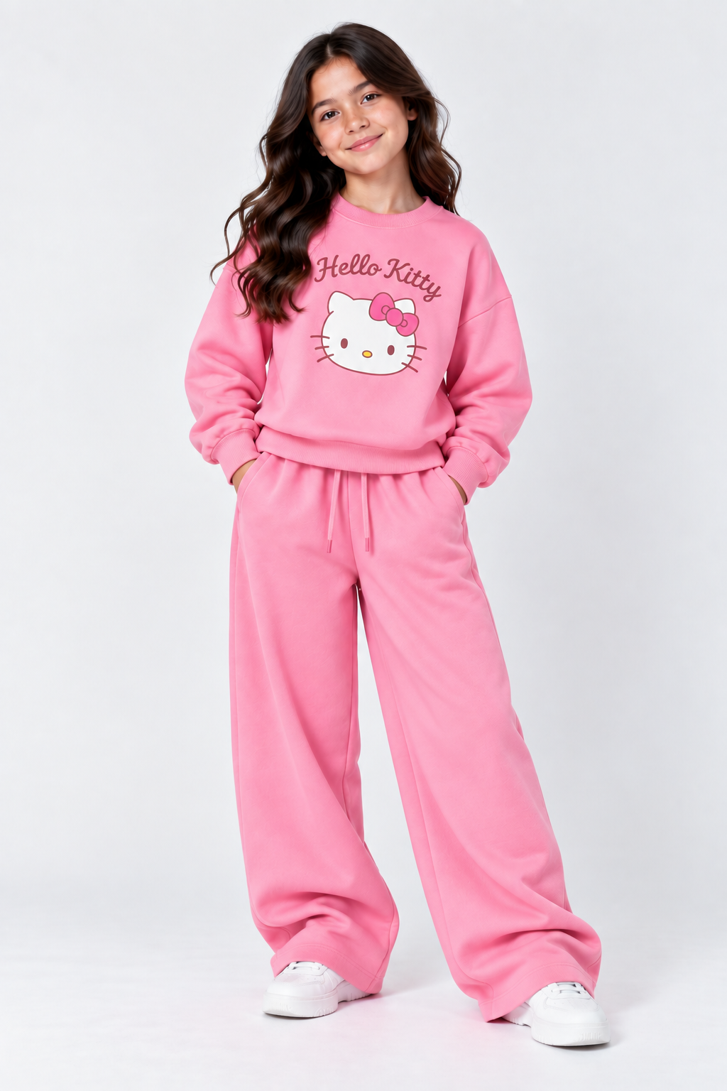 Pink Hello Kitty Fleece Tracksuit Set for Girls