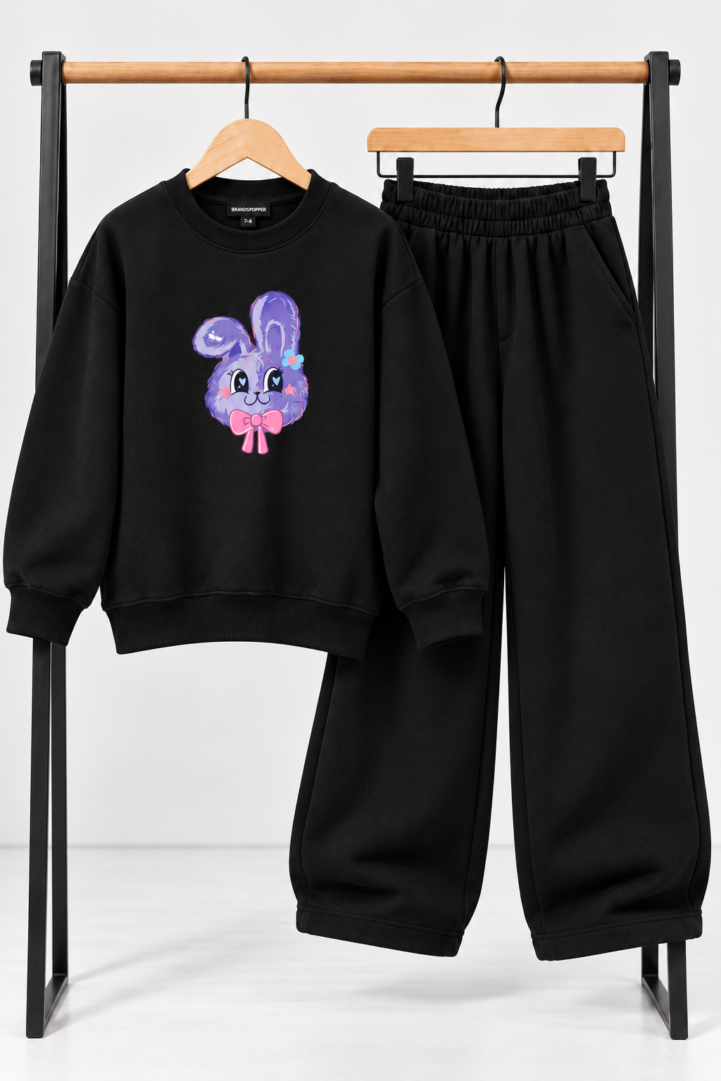 Black Bunny Fleece Co-Ord Set for Girls