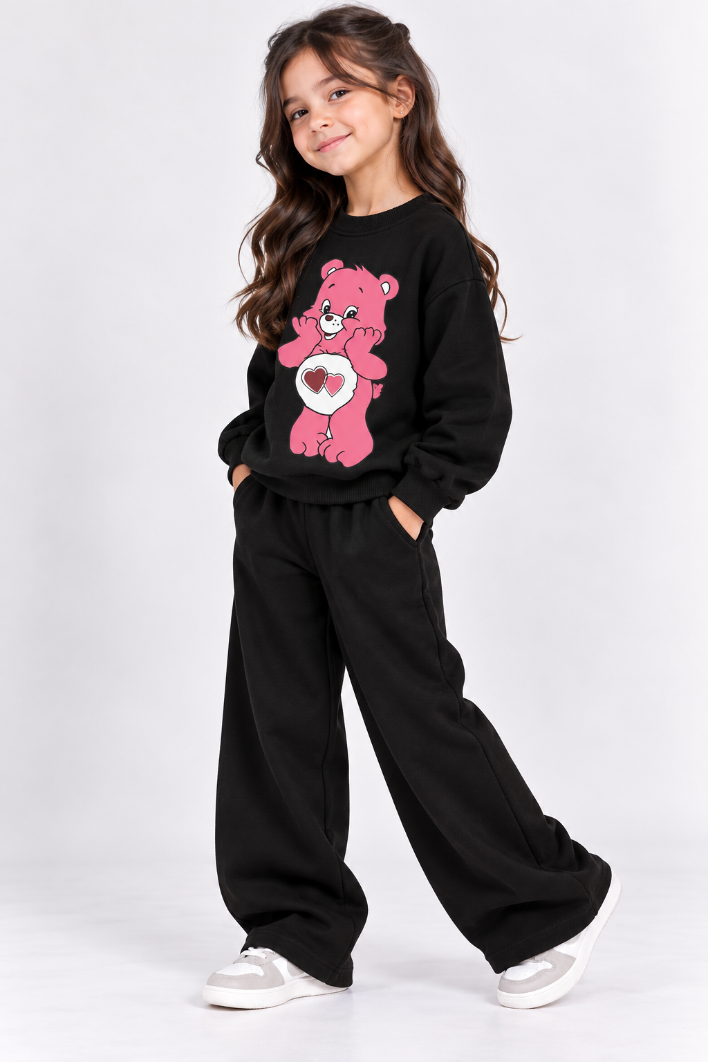 Black Pink Teddy Fleece Co-Ord Set for Girls
