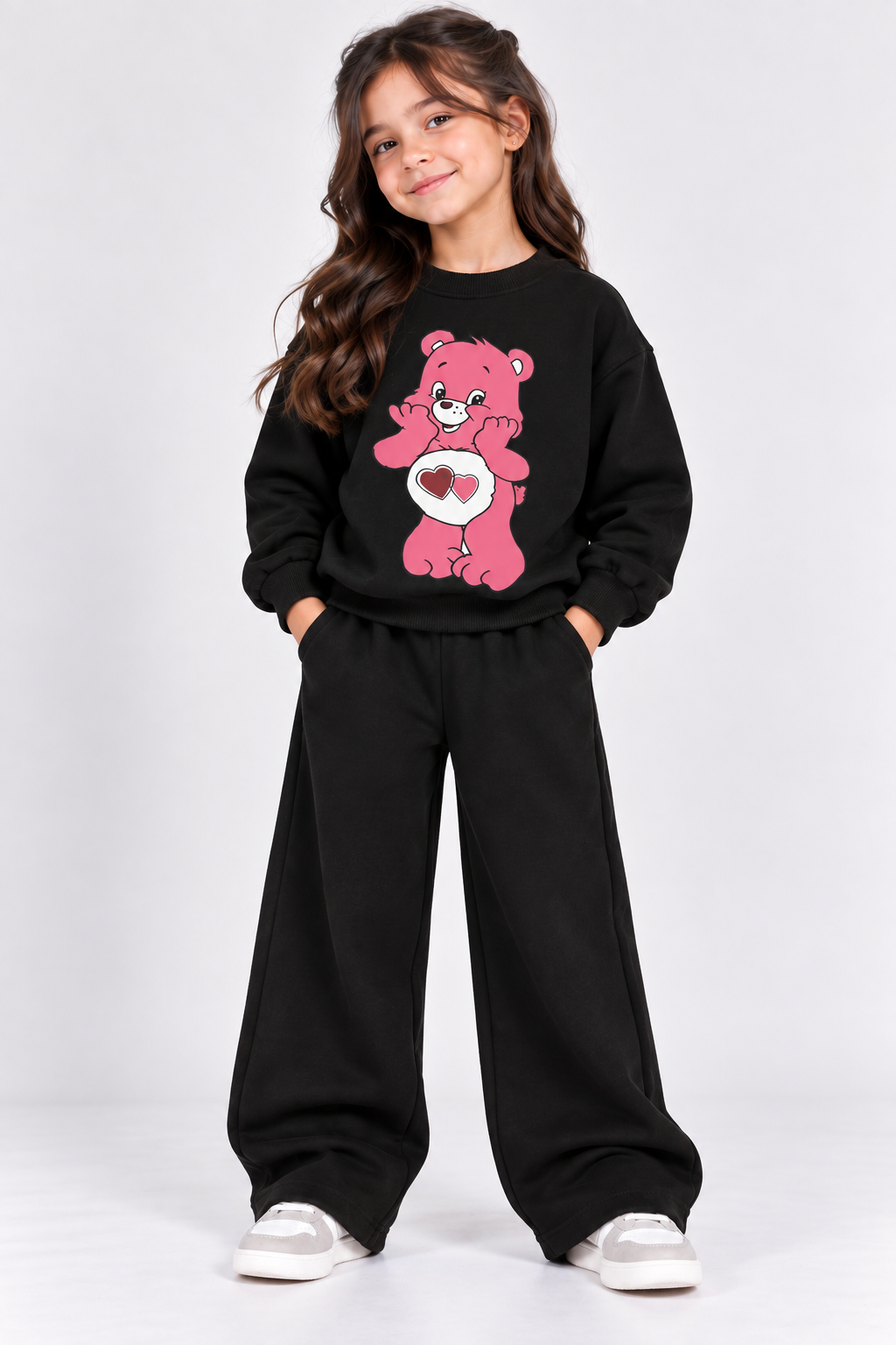 Black Pink Teddy Fleece Co-Ord Set for Girls