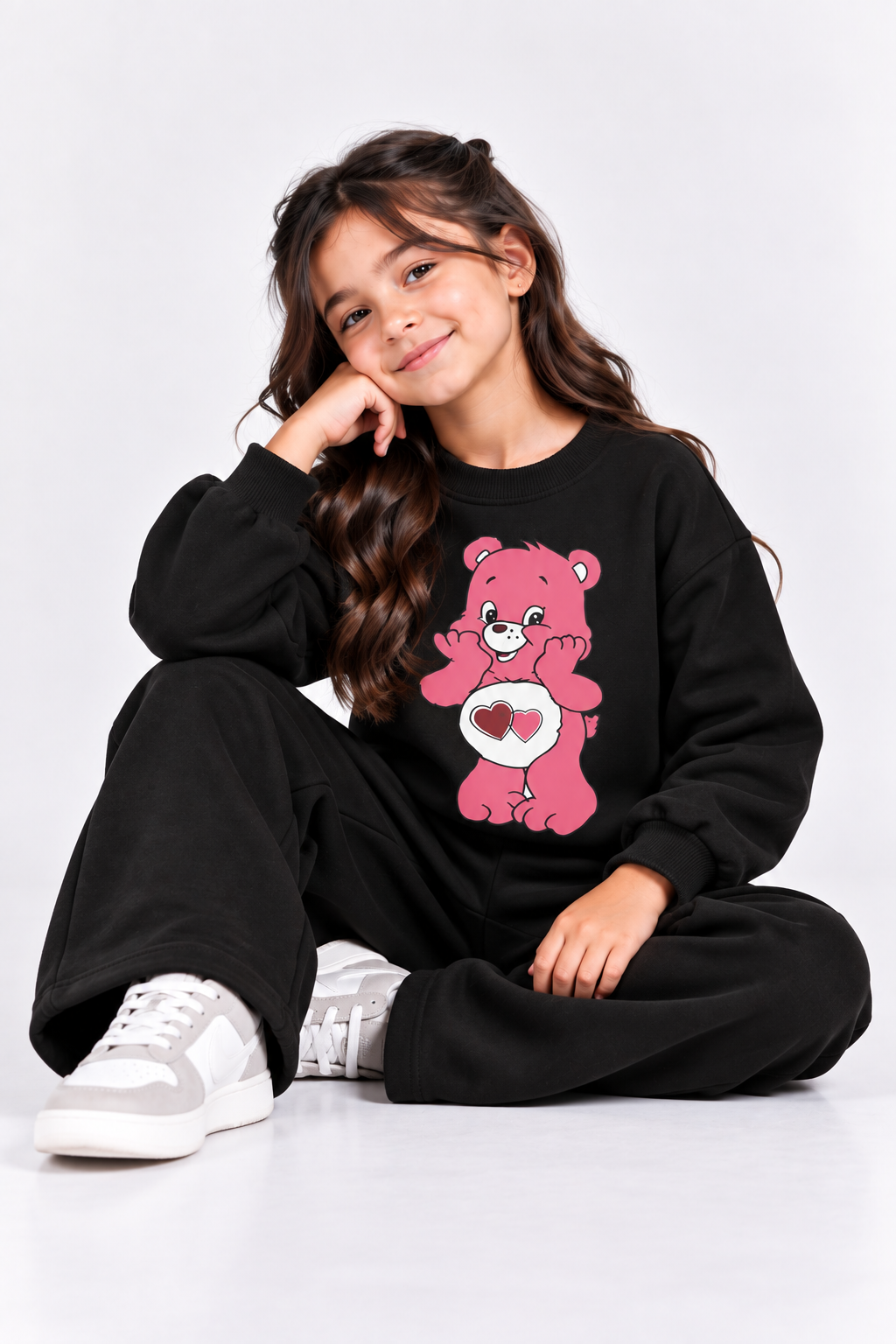 Black Pink Teddy Fleece Co-Ord Set for Girls