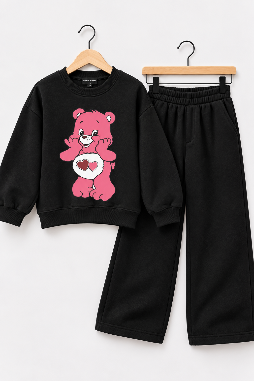 Black Pink Teddy Fleece Co-Ord Set for Girls