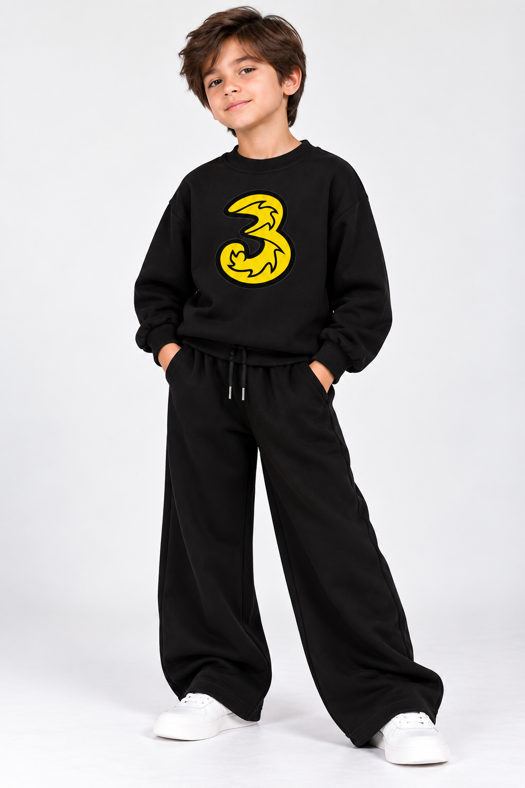 Black 3 Graphic Fleece Co-Ord Set for Kids
