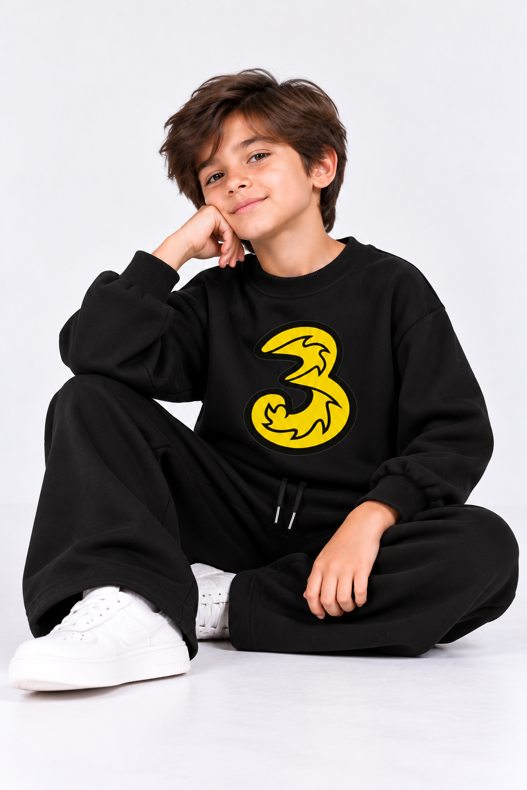Black 3 Graphic Fleece Co-Ord Set for Kids