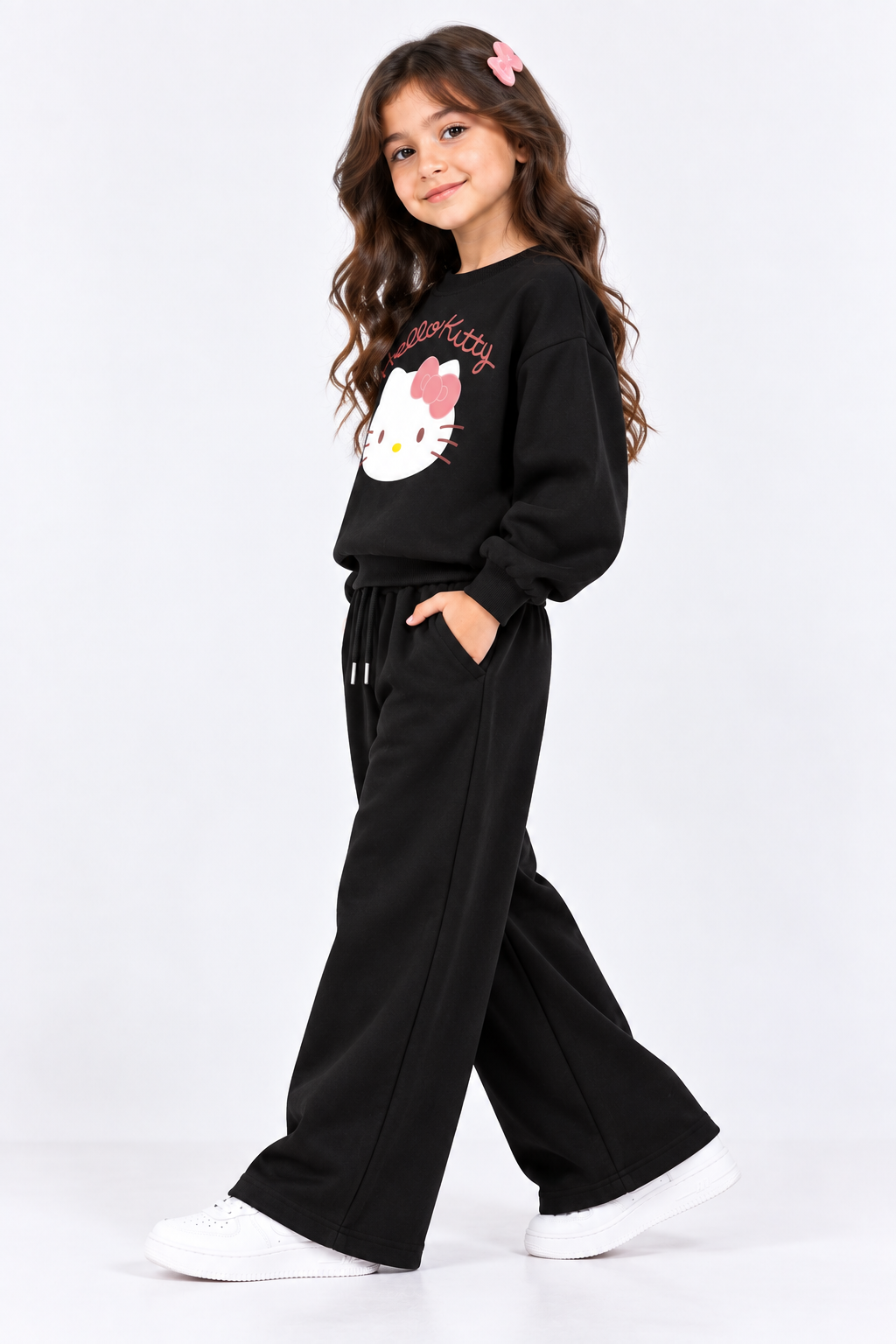 Black Hello Kitty Fleece Co-Ord Set for Girls
