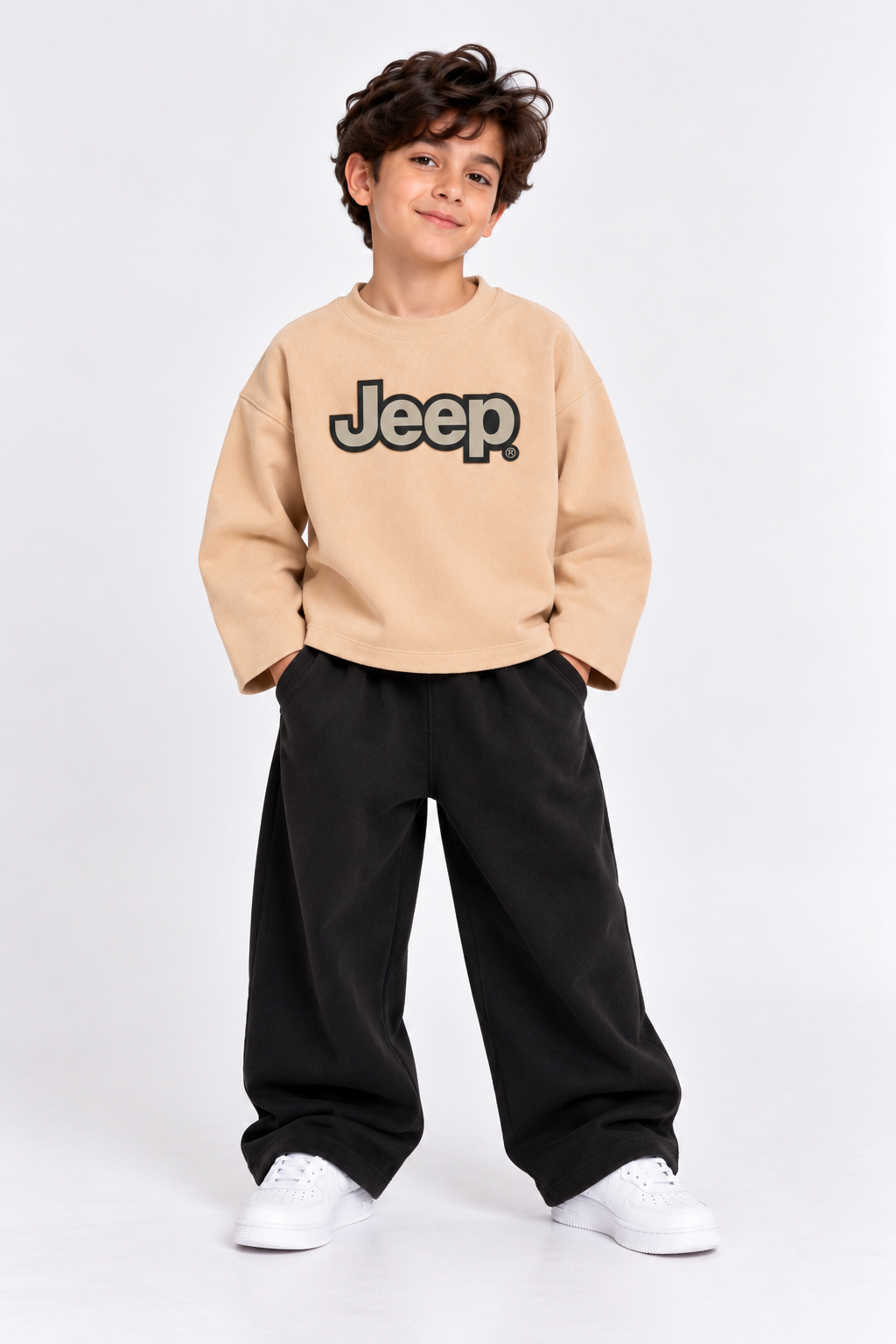 Beige Jeep Fleece Co-Ord Set for Boys