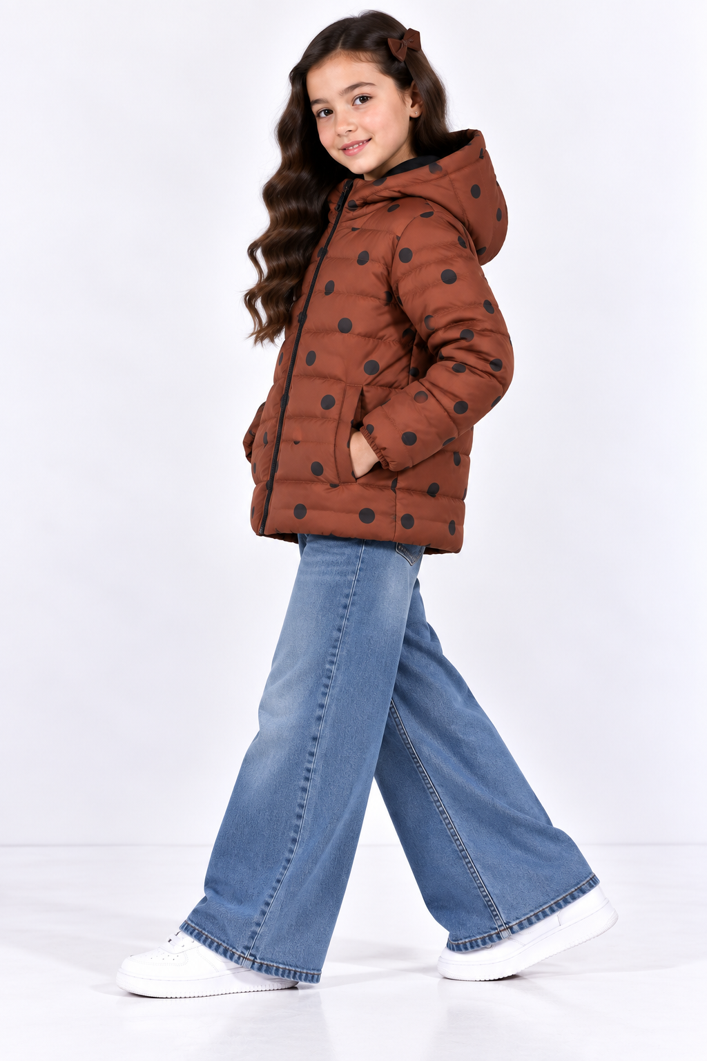 Girls Cream Black Cloud Print Hooded Puffer Jacket (Copy)