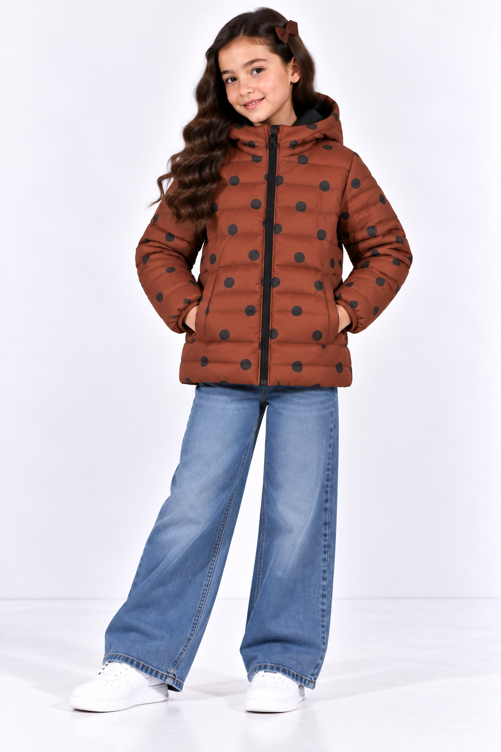 Girls Cream Black Cloud Print Hooded Puffer Jacket (Copy)