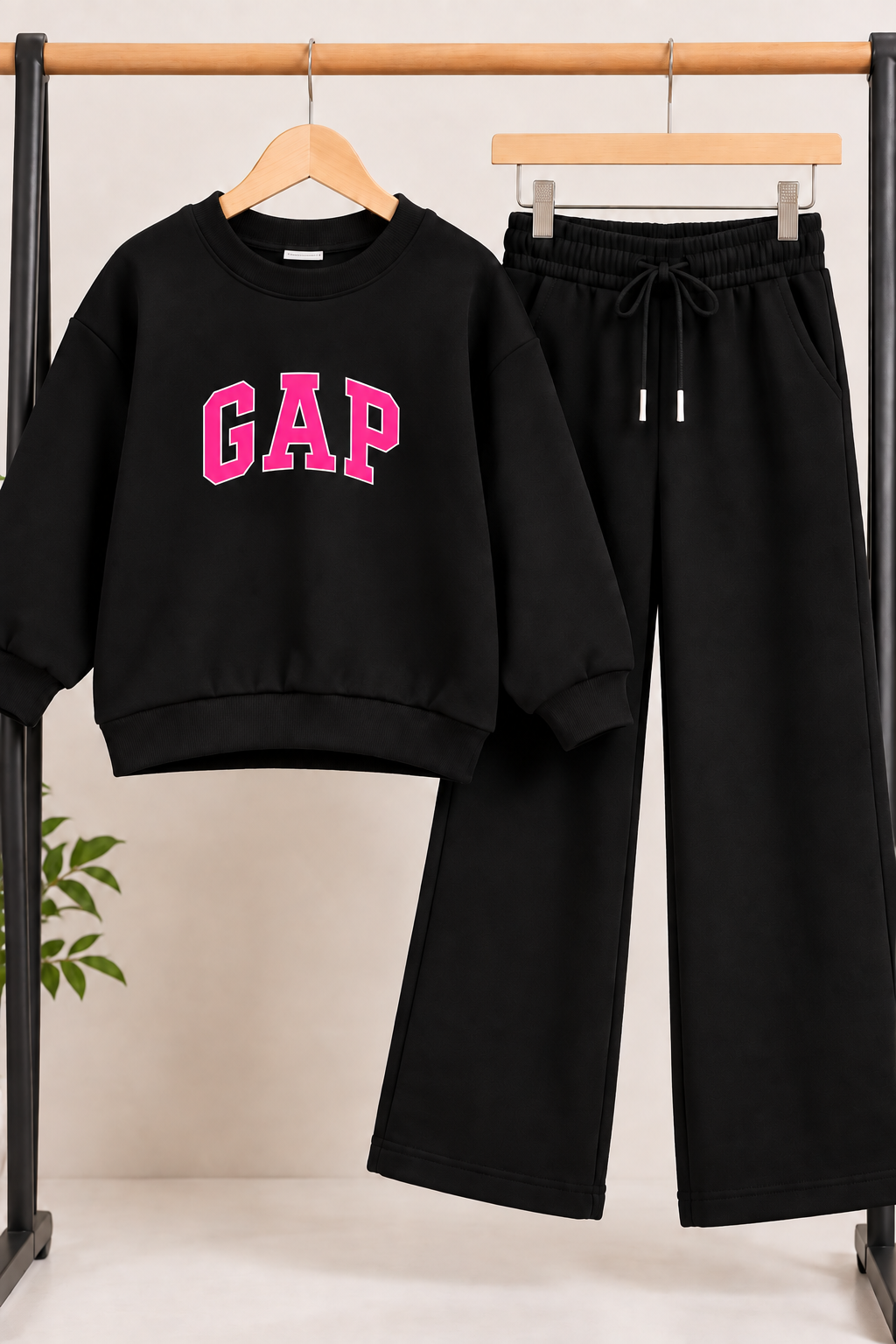 kids Black GAP Printed Sweatshirt &amp; Wide-Leg Trouser Set